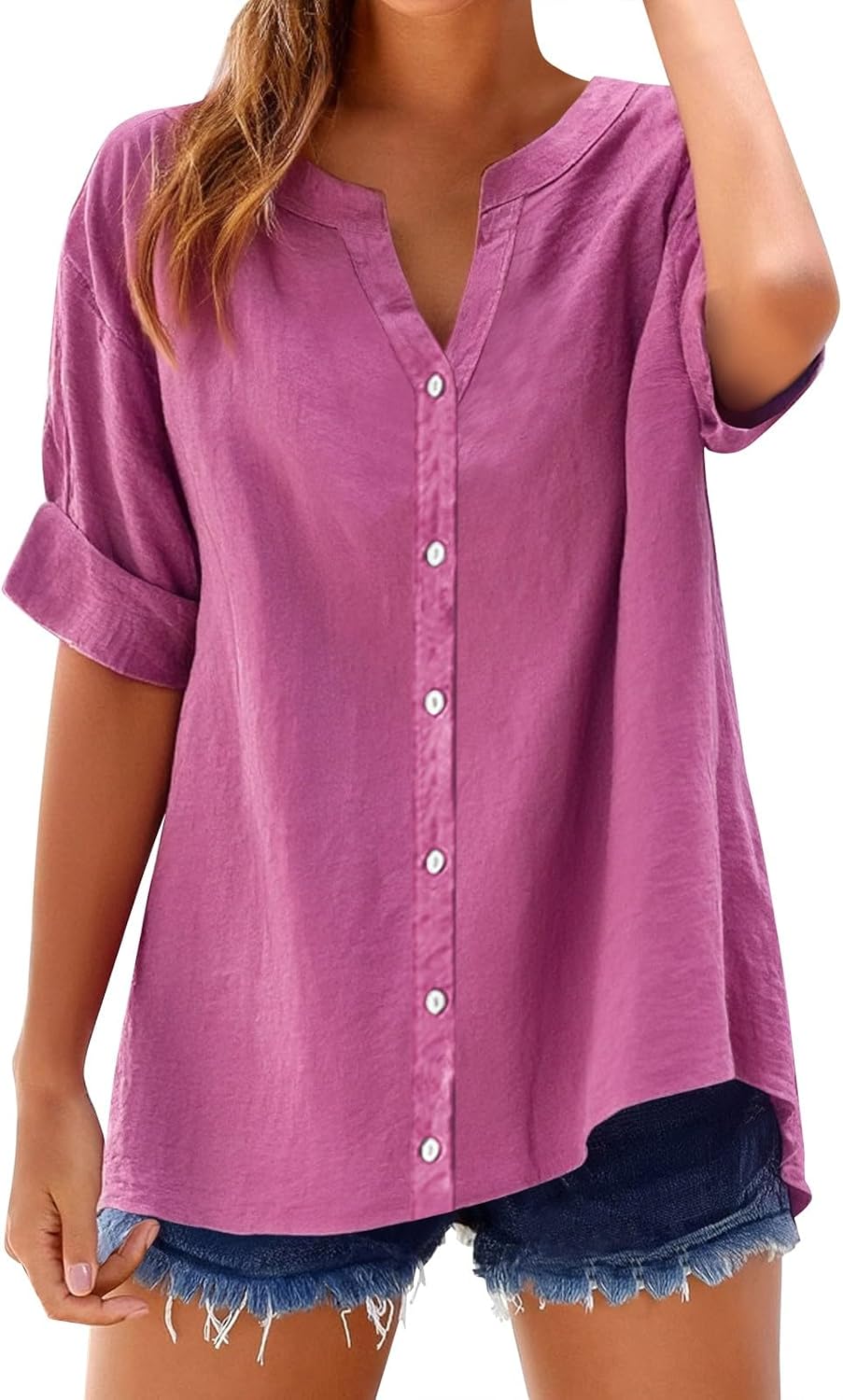 Summer Linen Work Tops for Women Trendy Button Down Plus Size V Neck Boho Clothes Spring Tops for Women 2025 Summer Linen Work Tops for Women Trendy Button Down Plus Size V Neck Boho Clothes Spring Tops for Women 2025