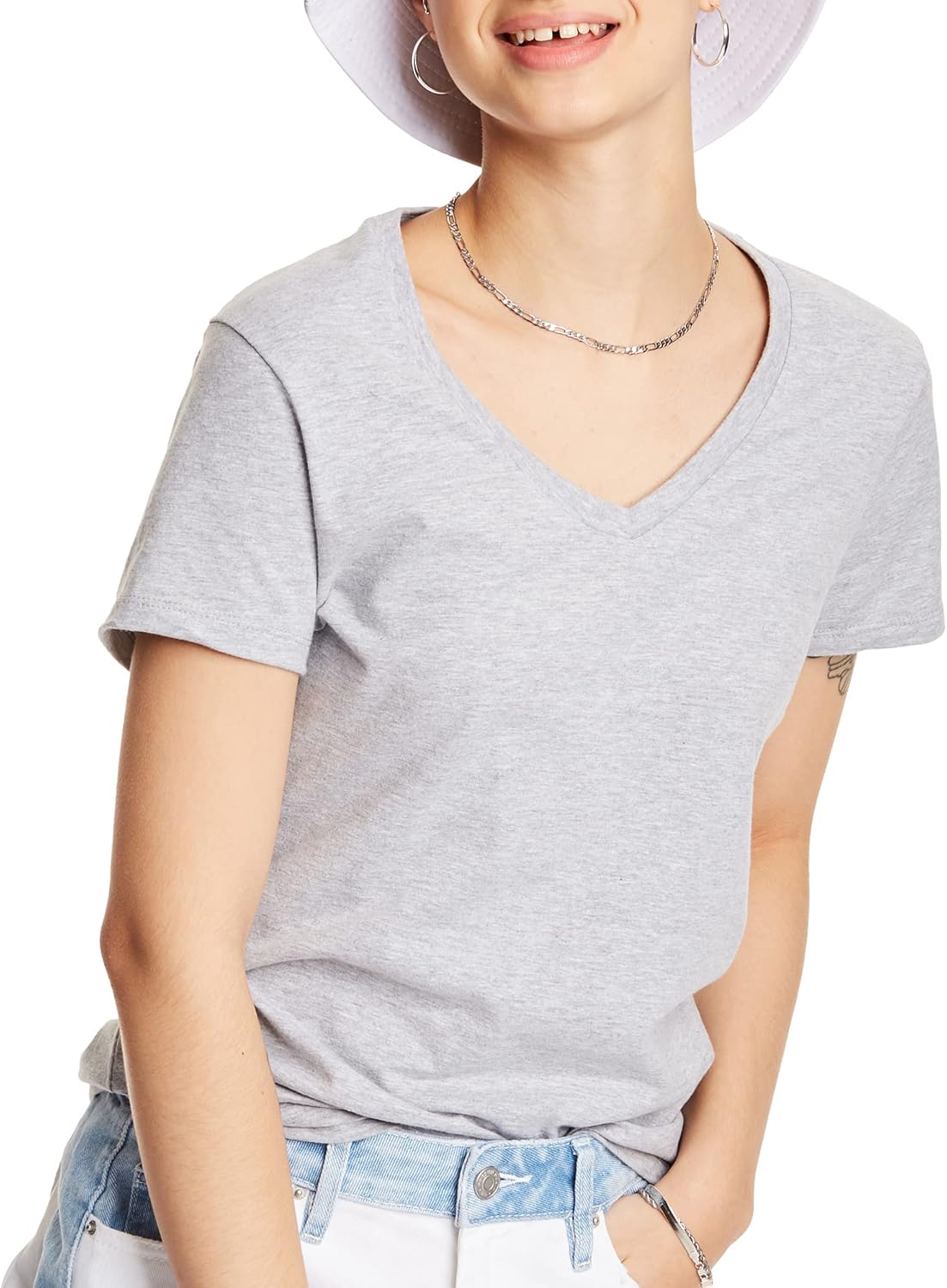 Hanes Perfect-T V-Neck T-Shirt, Cotton Short Sleeve Tee for Women, 1 or 2 Pack Hanes Perfect-T V-Neck T-Shirt, Cotton Short Sleeve Tee for Women, 1 or 2 Pack