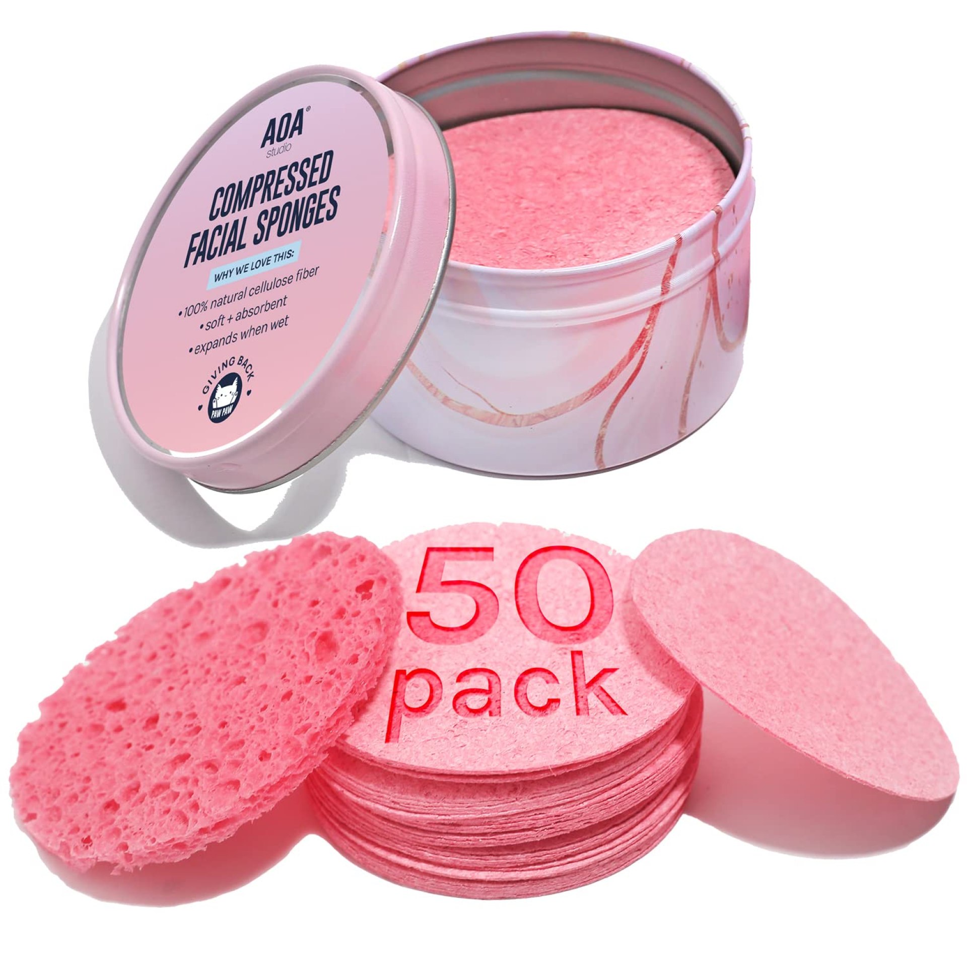 AOA Studio 50-Count Compressed Facial Sponges 100% Natural Cosmetic Spa Sponges for Facial Cleansing, Exfoliating Mask, Remove for Makeup, Dead Skin, and Dirt (50 counts, Pink) AOA Studio 50-Count Compressed Facial Sponges 100% Natural Cosmetic Spa Sponges for Facial Cleansing, Exfoliating Mask, Remove for Makeup, Dead Skin, and Dirt (50 counts, Pink)