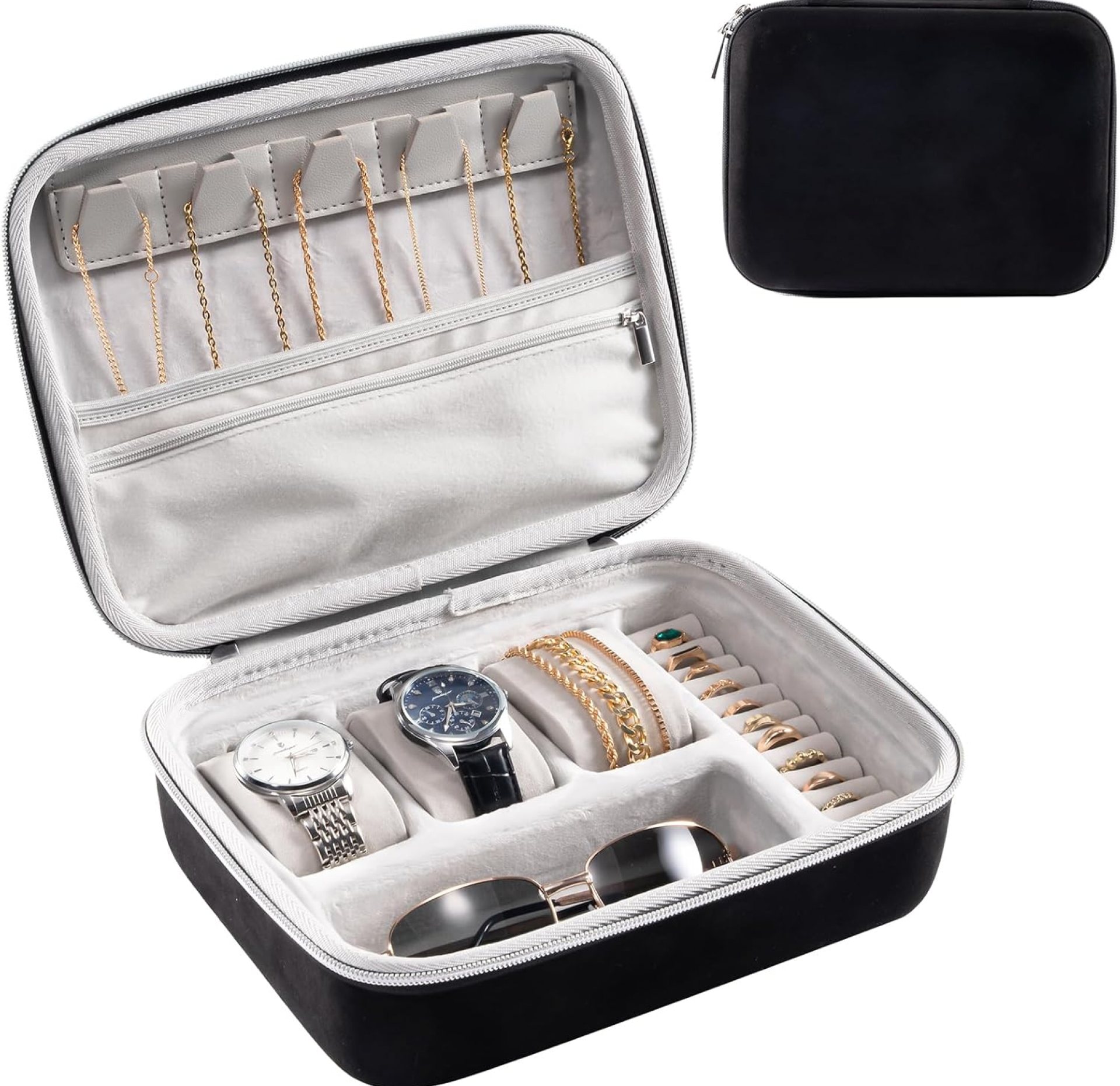 ProCase Mens Travel Jewelry Case, 3 Slots Watch Travel Case, Watch Accessories Carrying Case, Glasses Necklaces Rings Bracelets Zippered Organizer Bag for Men -Blackgrey ProCase Mens Travel Jewelry Case, 3 Slots Watch Travel Case, Watch Accessories Carrying Case, Glasses Necklaces Rings Bracelets Zippered Organizer Bag for Men -Blackgrey