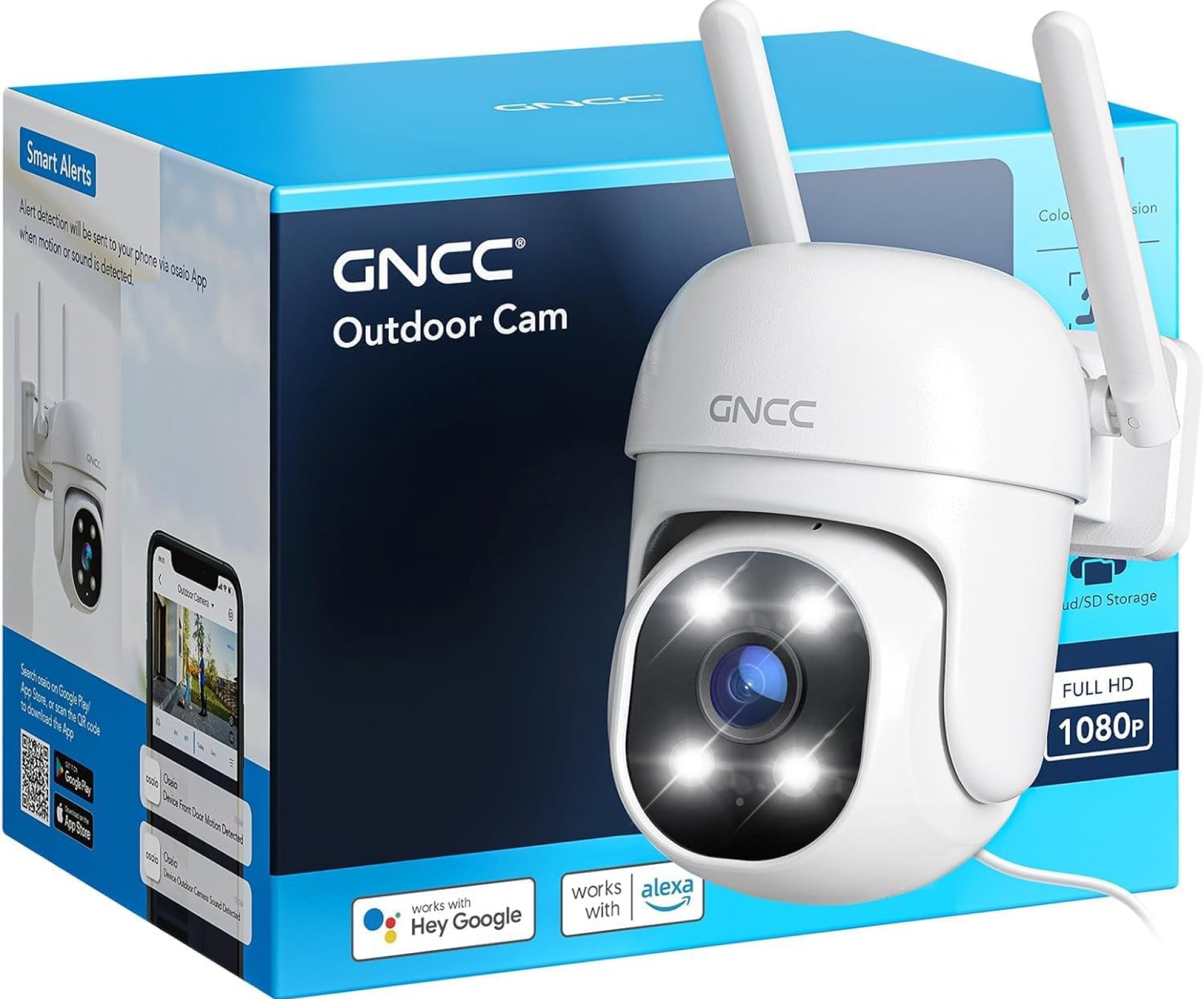 GNCC GK2 Outdoor Security Camera 1080P Home Surveillance with AI Motion Detection, 2.4G WiFi, 355° Pan-Tilt, Color Night Vision, Spotlight, Two-Way Audio, IP65 Waterproof, Cloud & SD Card Storage GNCC GK2 Outdoor Security Camera 1080P Home Surveillance with AI Motion Detection, 2.4G WiFi, 355° Pan-Tilt, Color Night Vision, Spotlight, Two-Way Audio, IP65 Waterproof, Cloud & SD Card Storage