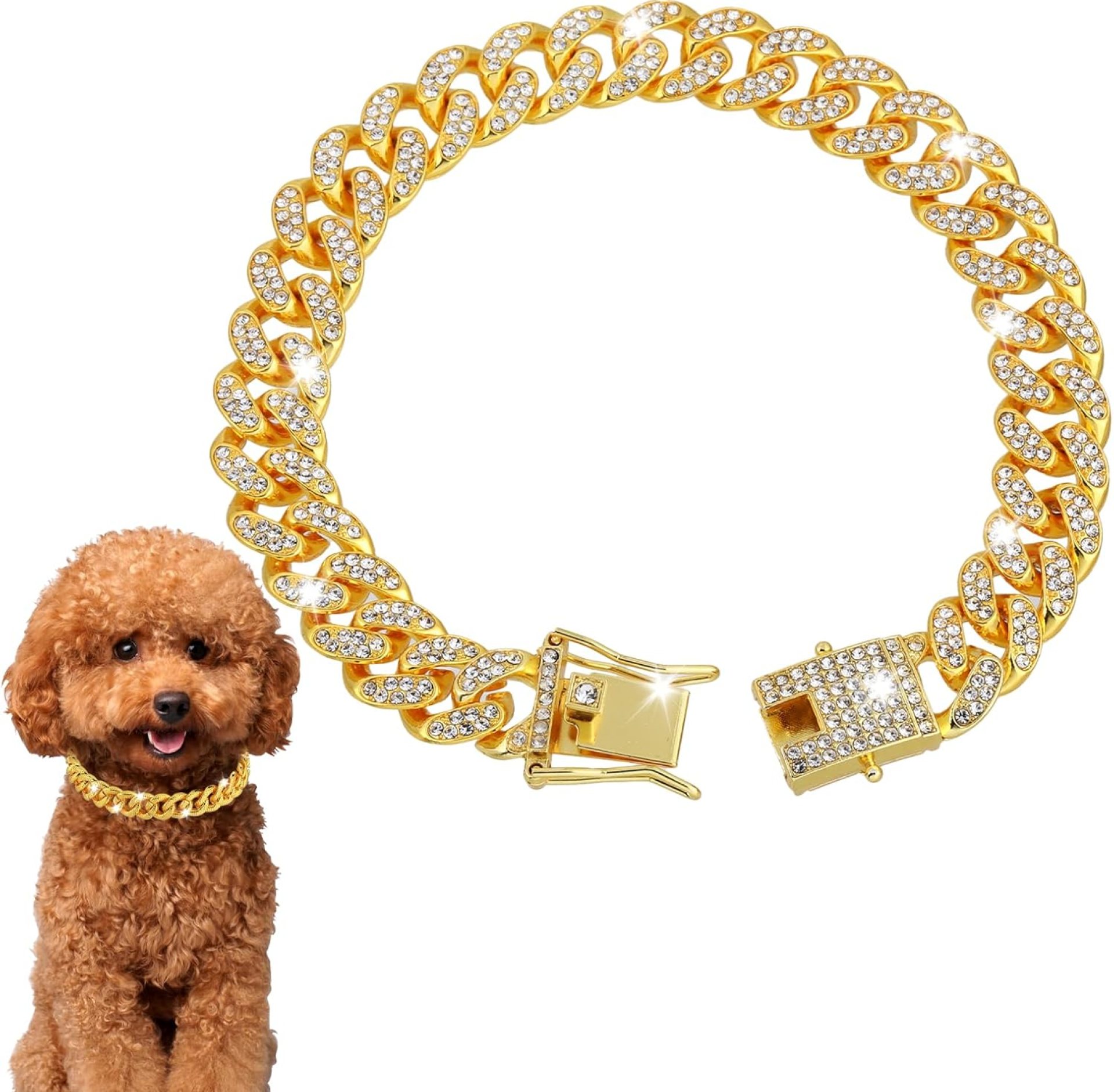 Dog Chain Diamond Collar Gold Silver Cuban Link Dog Collar 13mm Wide Dog Necklace Metal Chain Collar with Secure Buckle Pet Crystal Collar Jewelry Accessories for Small Medium Large Dogs Cat Dog Chain Diamond Collar Gold Silver Cuban Link Dog Collar 13mm Wide Dog Necklace Metal Chain Collar with Secure Buckle Pet Crystal Collar Jewelry Accessories for Small Medium Large Dogs Cat