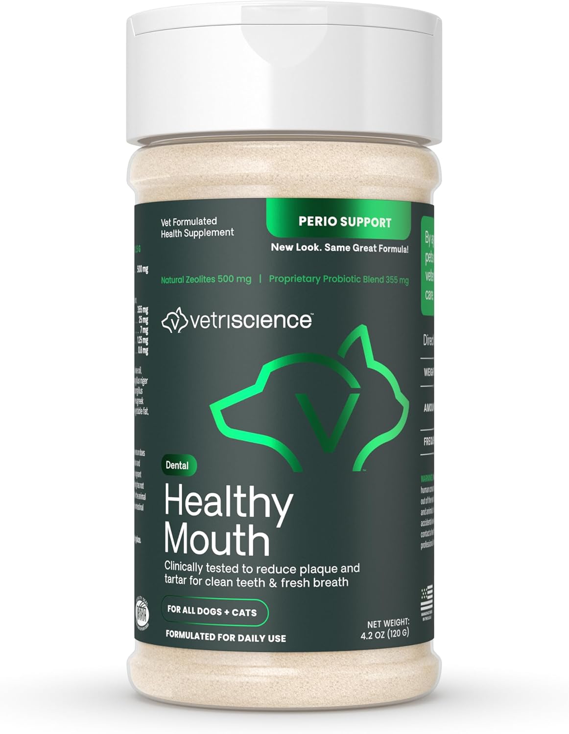 VetriScience Healthy Mouth Dog Dental Powder, Perio Support Clinically Tested Dental Powder for Dogs and Cats, Freshen Breath, Control Plaque & Tartar, Oral Health, 4.2 oz VetriScience Healthy Mouth Dog Dental Powder, Perio Support Clinically Tested Dental Powder for Dogs and Cats, Freshen Breath, Control Plaque & Tartar, Oral Health, 4.2 oz