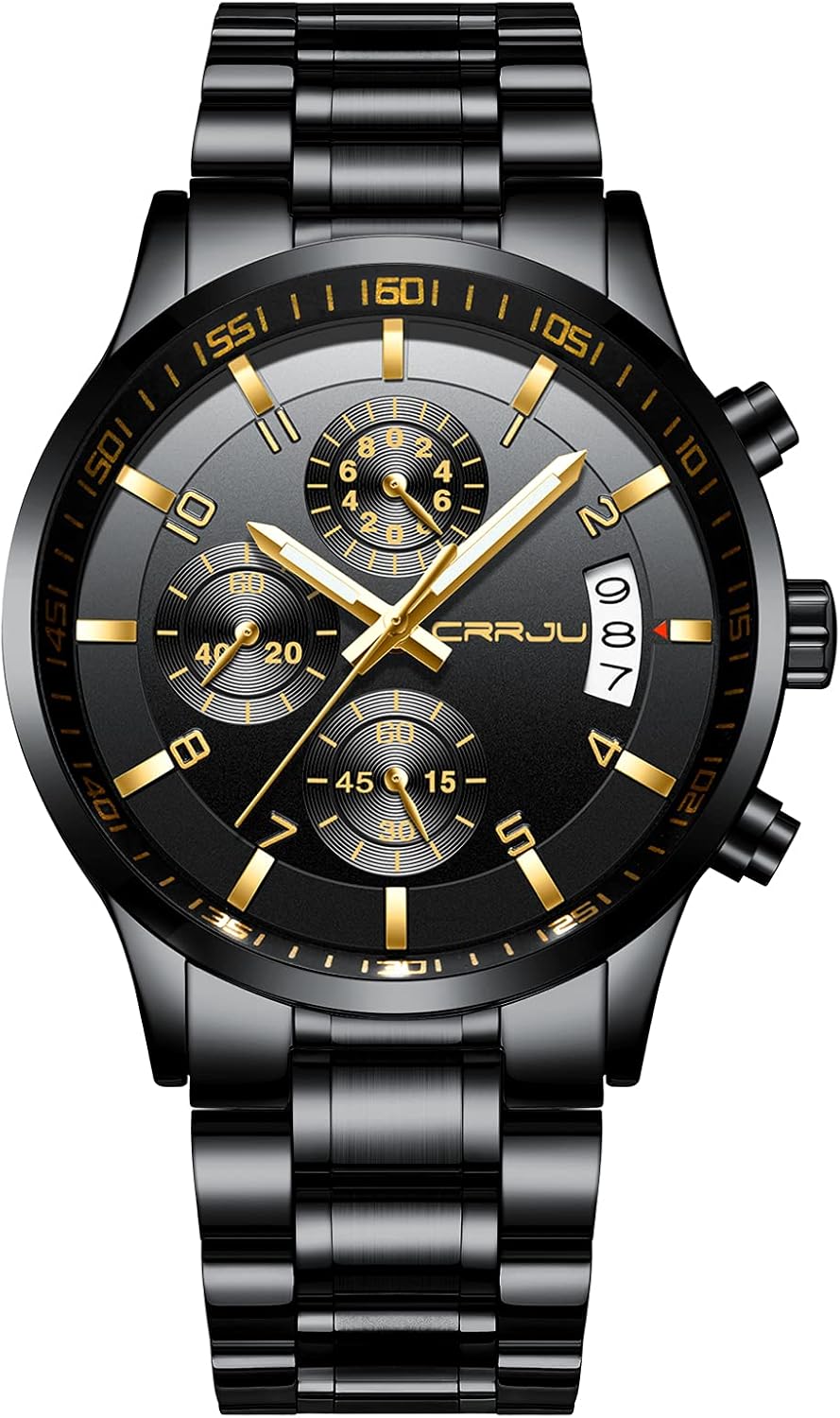 CRRJU Men’s Fashion Stainless Steel Watches Date Waterproof Chronograph Wristwatches,Stainsteel Steel Band Waterproof Watch CRRJU Men’s Fashion Stainless Steel Watches Date Waterproof Chronograph Wristwatches,Stainsteel Steel Band Waterproof Watch