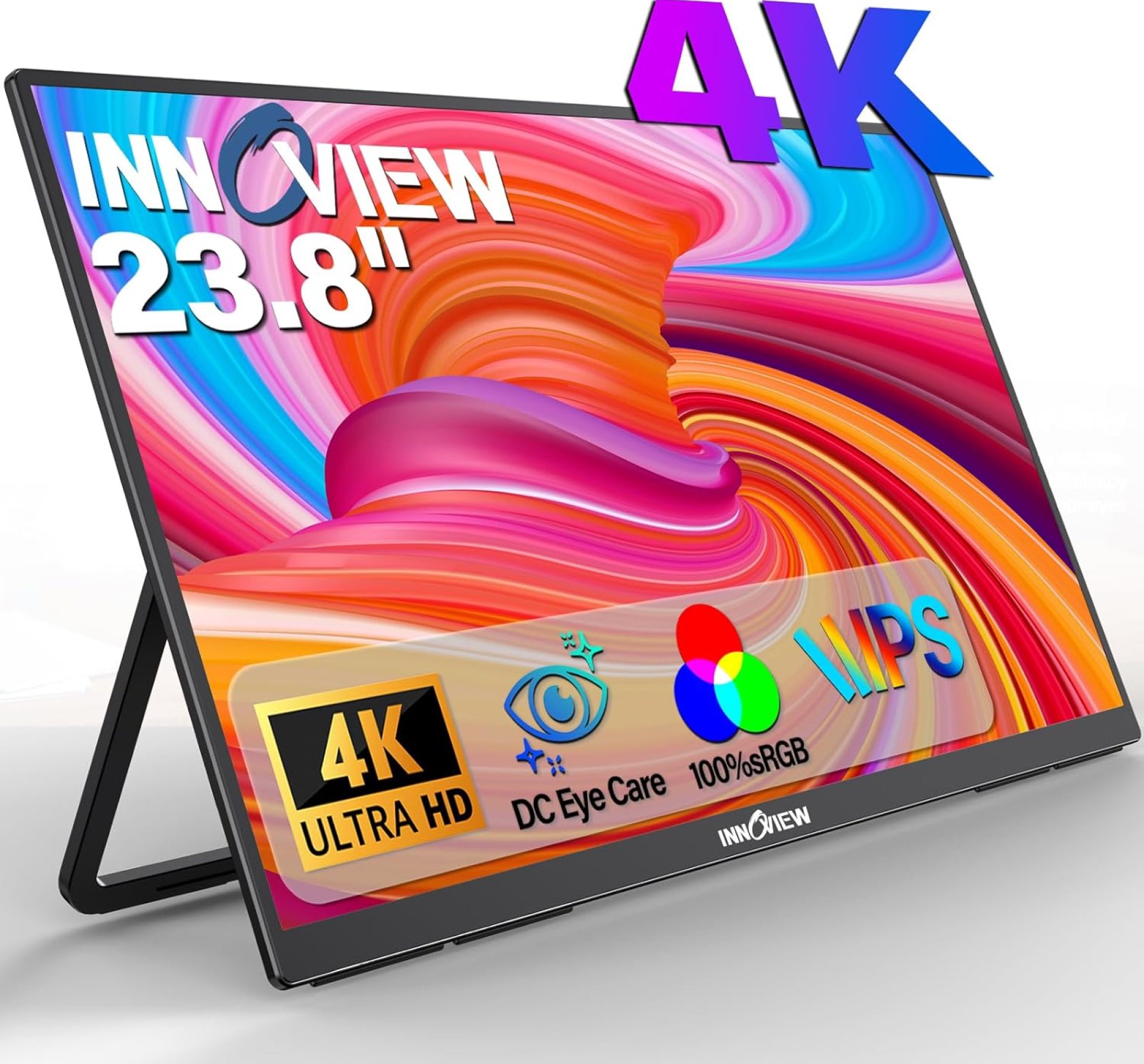 Innoview 23.8” 4K Portable Monitor, UHD (3840*2160) 100%sRGB IPS Speakers USB-C HDMI Work Home Second Monitor W/180°Adjustable Stand for Laptop, Desktop, Macbook, Phones, Tablet, PS5/4, Xbox, Switch Innoview 23.8” 4K Portable Monitor, UHD (3840*2160) 100%sRGB IPS Speakers USB-C HDMI Work Home Second Monitor W/180°Adjustable Stand for Laptop, Desktop, Macbook, Phones, Tablet, PS5/4, Xbox, Switch