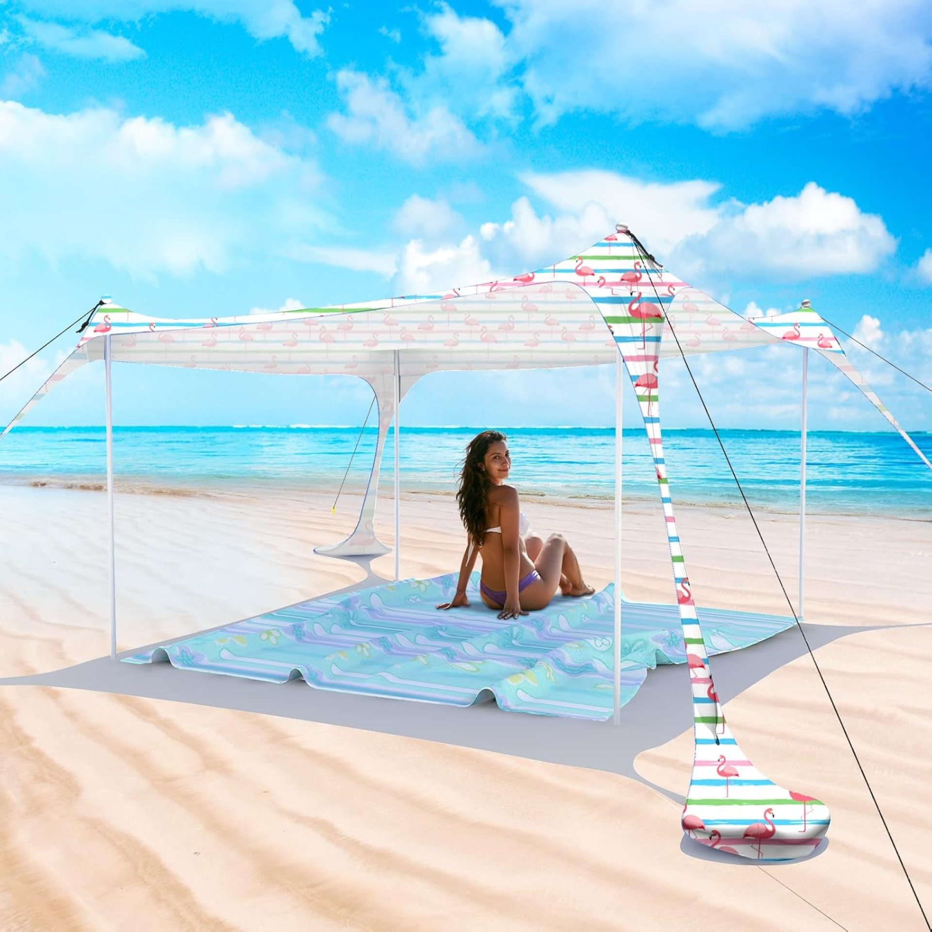 Beach Tent Pop Up Sun Shade Canopy Sun Shelter UPF50+ with 4 Stability Poles/Carry Bag/Ground Pegs/Sand Shovel/Windproof Ropes Portable Outdoor Family Sunshade for Beach Camping Fishing Picnic Beach Tent Pop Up Sun Shade Canopy Sun Shelter UPF50+ with 4 Stability Poles/Carry Bag/Ground Pegs/Sand Shovel/Windproof Ropes Portable Outdoor Family Sunshade for Beach Camping Fishing Picnic