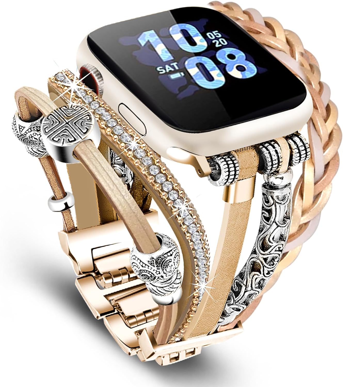 Compatible With Apple Watch 44mm Women, Boho Bracelets for Apple Watch Band 46mm 45mm 49mm, Jewelry Multilayer Wrap Leather Strap for iWatch Series Ultra2 10 9 8 7 6 5 4 3 2 1 SE Compatible With Apple Watch 44mm Women, Boho Bracelets for Apple Watch Band 46mm 45mm 49mm, Jewelry Multilayer Wrap Leather Strap for iWatch Series Ultra2 10 9 8 7 6 5 4 3 2 1 SE