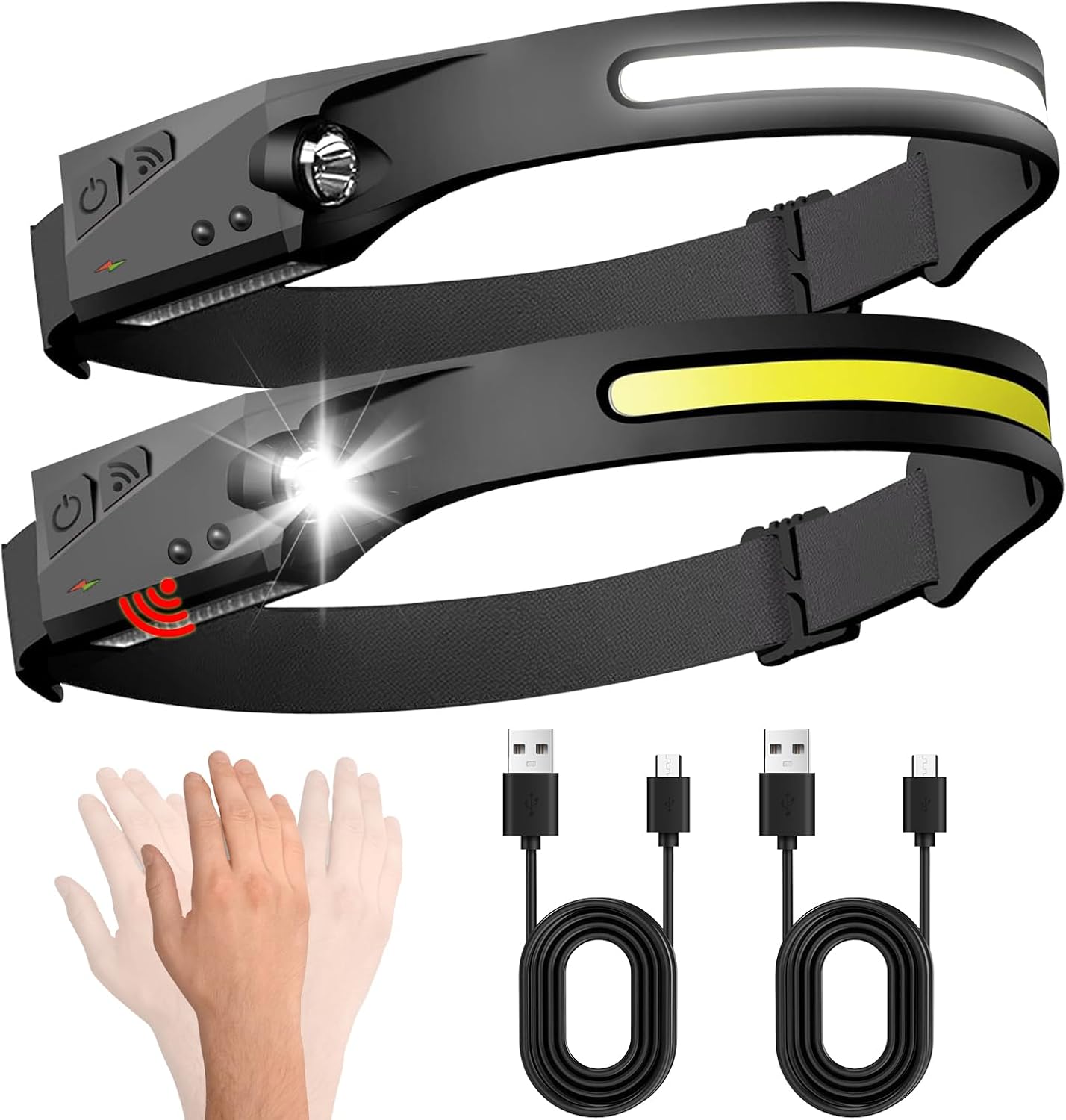 Headlamp Rechargeable 2Packs, 230° Wide Beam Head Lamp LED Rechargeable with Motion Sensor, Waterproof 5 Modes Head Lights for Hiking Running Repairing Fishing Cycling Camping Gear Headlamp Rechargeable 2Packs, 230° Wide Beam Head Lamp LED Rechargeable with Motion Sensor, Waterproof 5 Modes Head Lights for Hiking Running Repairing Fishing Cycling Camping Gear