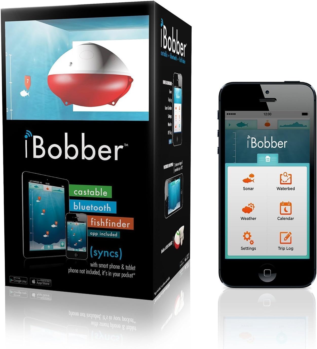 Reelsonar iBobber portable wireless bluetooth fish finder depth finder with depth range of 135 feet 10+ hrs battery life with IOS & Android App Wireless and Watch App Reelsonar iBobber portable wireless bluetooth fish finder depth finder with depth range of 135 feet 10+ hrs battery life with IOS & Android App Wireless and Watch App