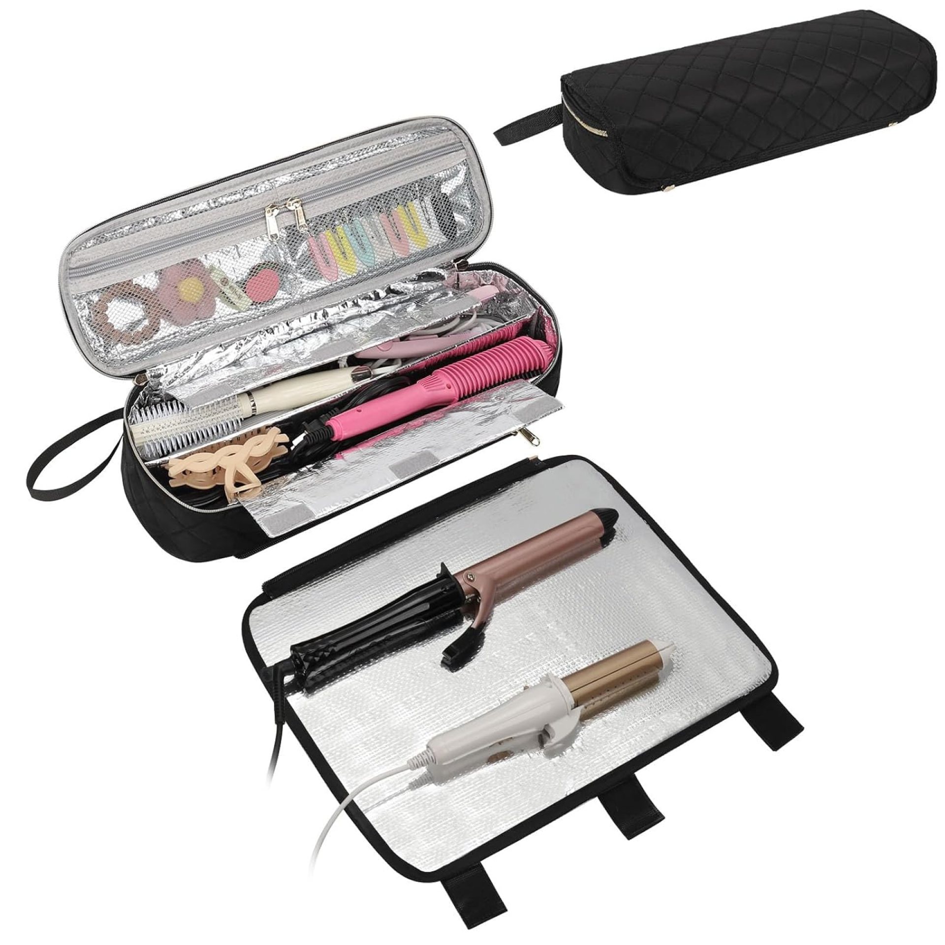 Hair Tools Travel Bag with Removable Heat Resistant Mat, 2-in-1 Design Portable Hair Styling Tool Organizer Storage Bag for Flat Irons, Straighteners, Curling Iron, and Haircare Accessories Hair Tools Travel Bag with Removable Heat Resistant Mat, 2-in-1 Design Portable Hair Styling Tool Organizer Storage Bag for Flat Irons, Straighteners, Curling Iron, and Haircare Accessories