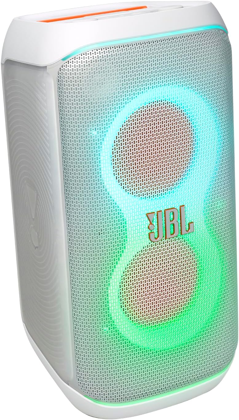 JBL PartyBox Club 120 – Portable Party Speaker with Foldable Handle, Powerful JBL Pro Sound, Futuristic lightshow, Up to 12 Hours of Play time, Splash Proof, Dual Mic & Guitar Inputs (White) JBL PartyBox Club 120 – Portable Party Speaker with Foldable Handle, Powerful JBL Pro Sound, Futuristic lightshow, Up to 12 Hours of Play time, Splash Proof, Dual Mic & Guitar Inputs (White)