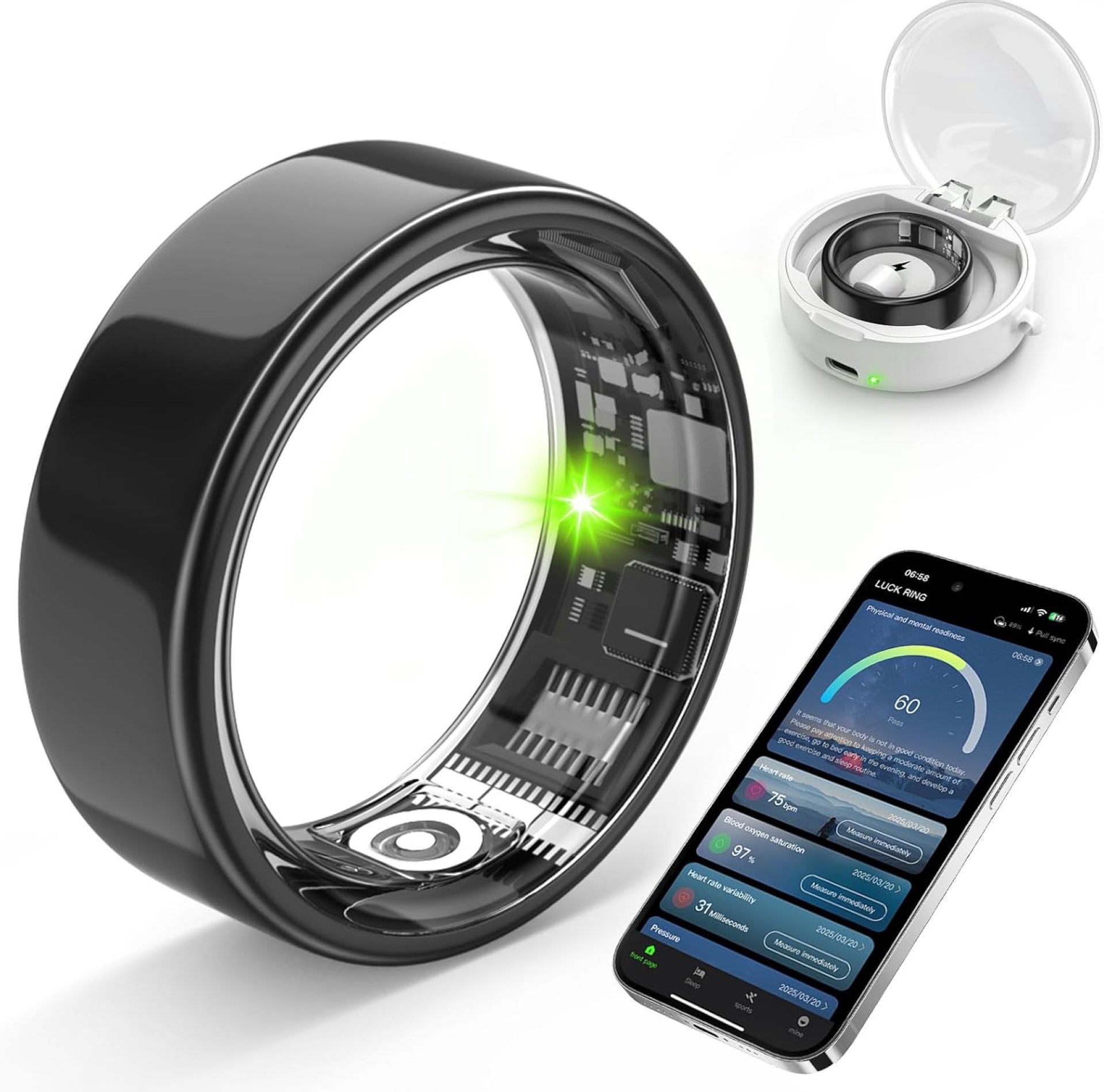 Smart Ring with Sleep Monitoring, Step Counting, Heart Rate for iPhone and Android, No Subscription Fee, IP68 Waterproof Health Tracker (Black, 7) Smart Ring with Sleep Monitoring, Step Counting, Heart Rate for iPhone and Android, No Subscription Fee, IP68 Waterproof Health Tracker (Black, 7)