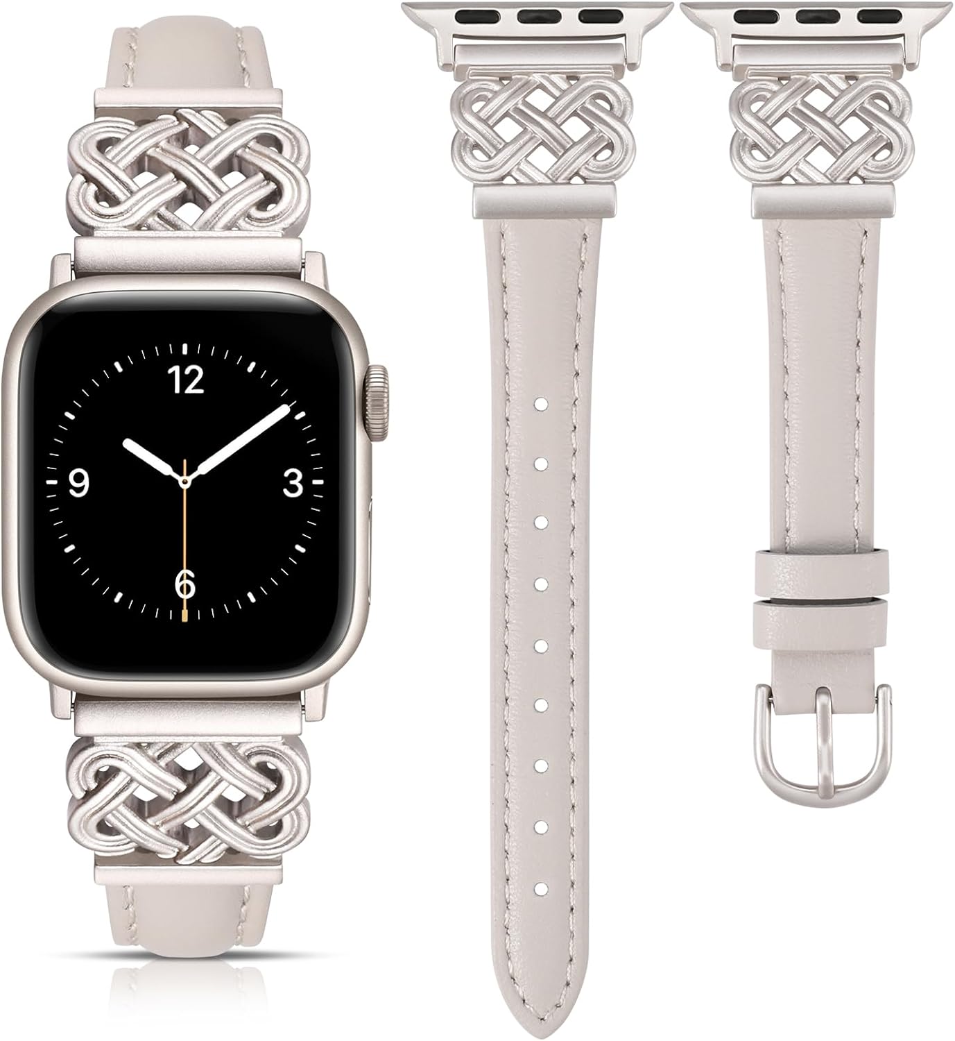 TOYOUTHS Leather Band Compatible with Apple Watch Bands Women 38/40/41/42mm Dressy Slim Thin Leather Strap with Designer Interlock Buckle Bracelet for iWatch Series 10/9/SE/8/7/6/5/4/3/2/1, Starlight TOYOUTHS Leather Band Compatible with Apple Watch Bands Women 38/40/41/42mm Dressy Slim Thin Leather Strap with Designer Interlock Buckle Bracelet for iWatch Series 10/9/SE/8/7/6/5/4/3/2/1, Starlight