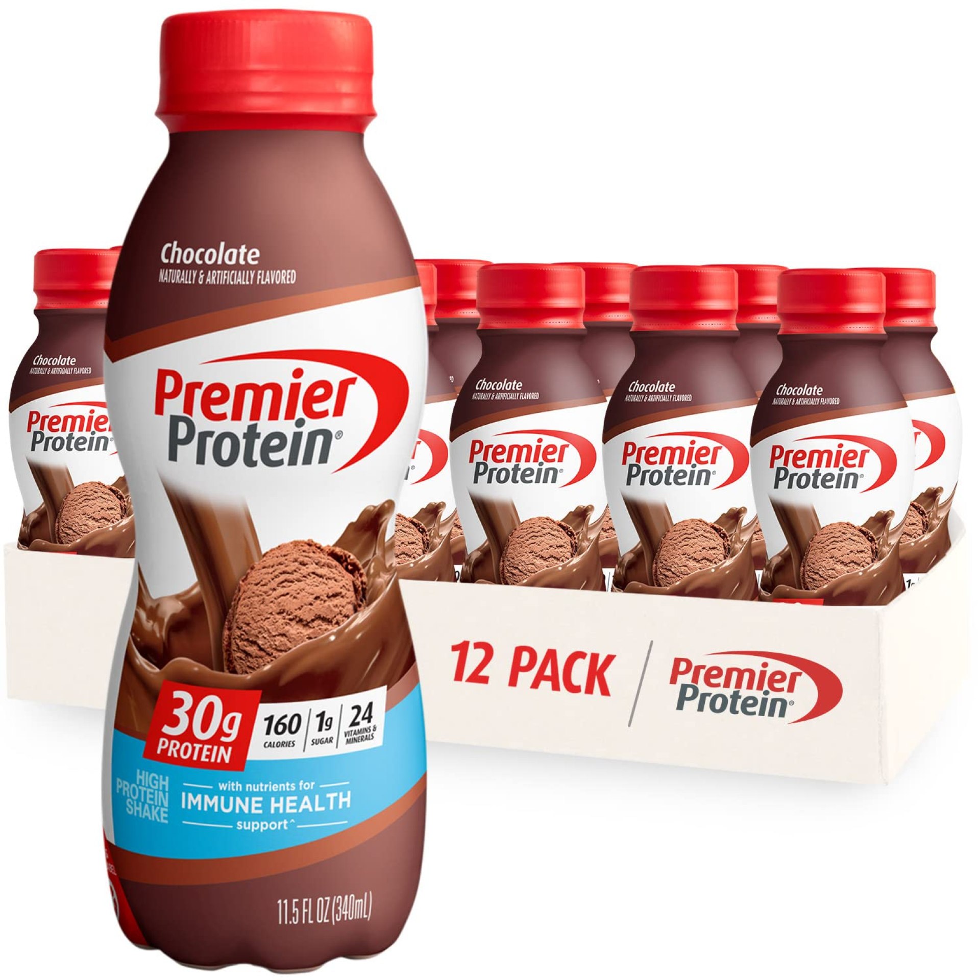 Premier Protein Shake, Chocolate, 30g Protein 1g Sugar 24 Vitamins Minerals Nutrients to Support Immune Health, 11.5 fl oz (Pack of 12) Premier Protein Shake, Chocolate, 30g Protein 1g Sugar 24 Vitamins Minerals Nutrients to Support Immune Health, 11.5 fl oz (Pack of 12)