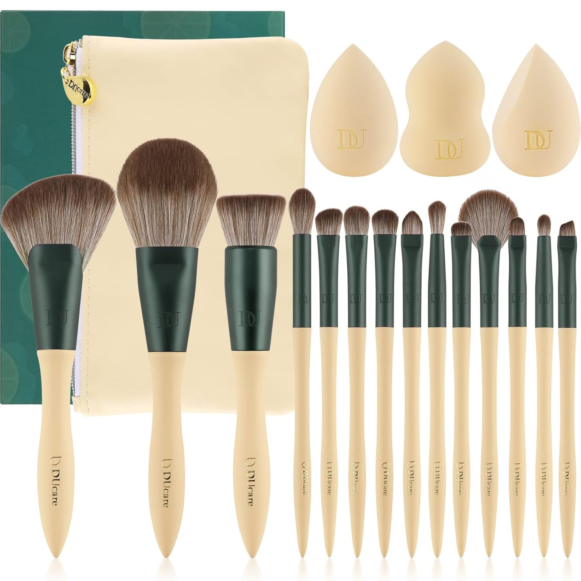 DUcare Makeup Brushes 14Pcs with 3Pcs Makeup Spong & Cosmetic Bag – Lime Mojito Series Christmas Gifts Professional Kabuki Foundation Blending Brush Face Powder Blush Concealers Eye Shadows DUcare Makeup Brushes 14Pcs with 3Pcs Makeup Spong & Cosmetic Bag – Lime Mojito Series Christmas Gifts Professional Kabuki Foundation Blending Brush Face Powder Blush Concealers Eye Shadows