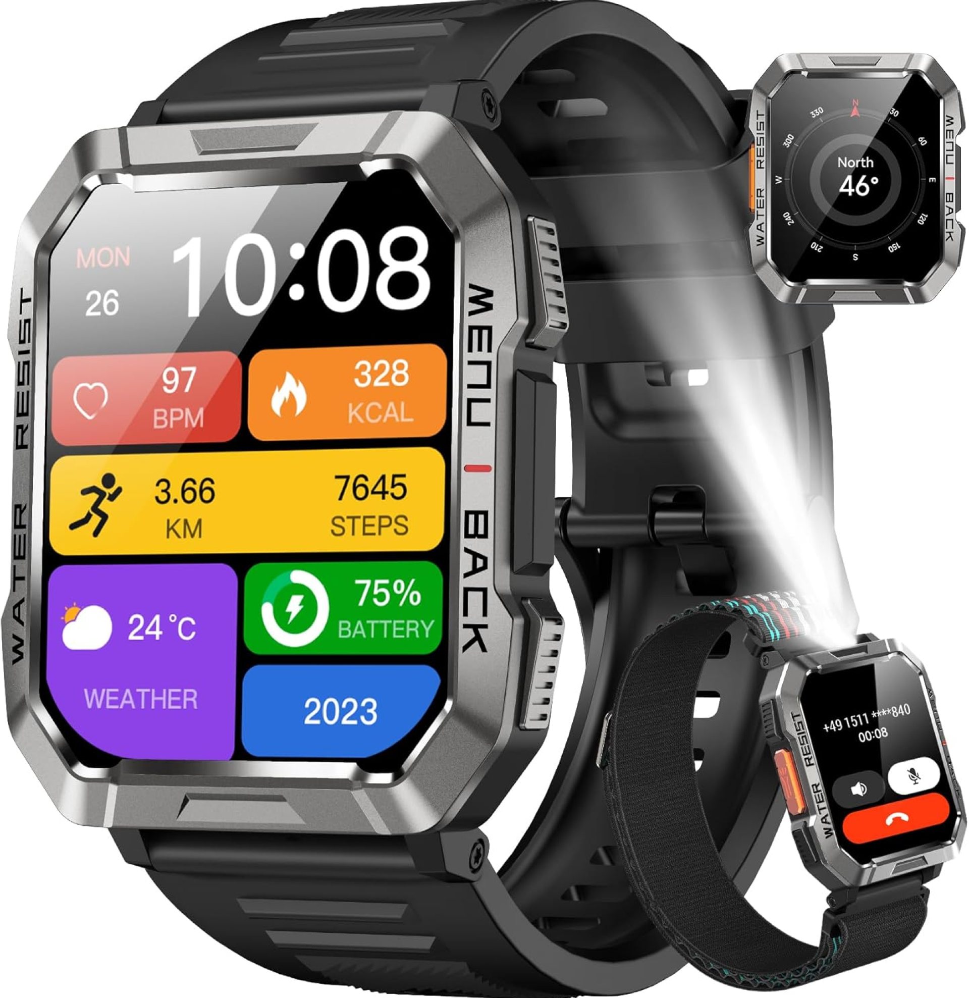 Military Smart Watch for Men(Answer/Make Call), Outdoor Sports Smartwatch with Flashlight/100 Days Battery/Compass/Heart Rate/SpO2/Sleep Monitor/2 Straps, Fitness Tracker for iPhone/Android Phones Military Smart Watch for Men(Answer/Make Call), Outdoor Sports Smartwatch with Flashlight/100 Days Battery/Compass/Heart Rate/SpO2/Sleep Monitor/2 Straps, Fitness Tracker for iPhone/Android Phones