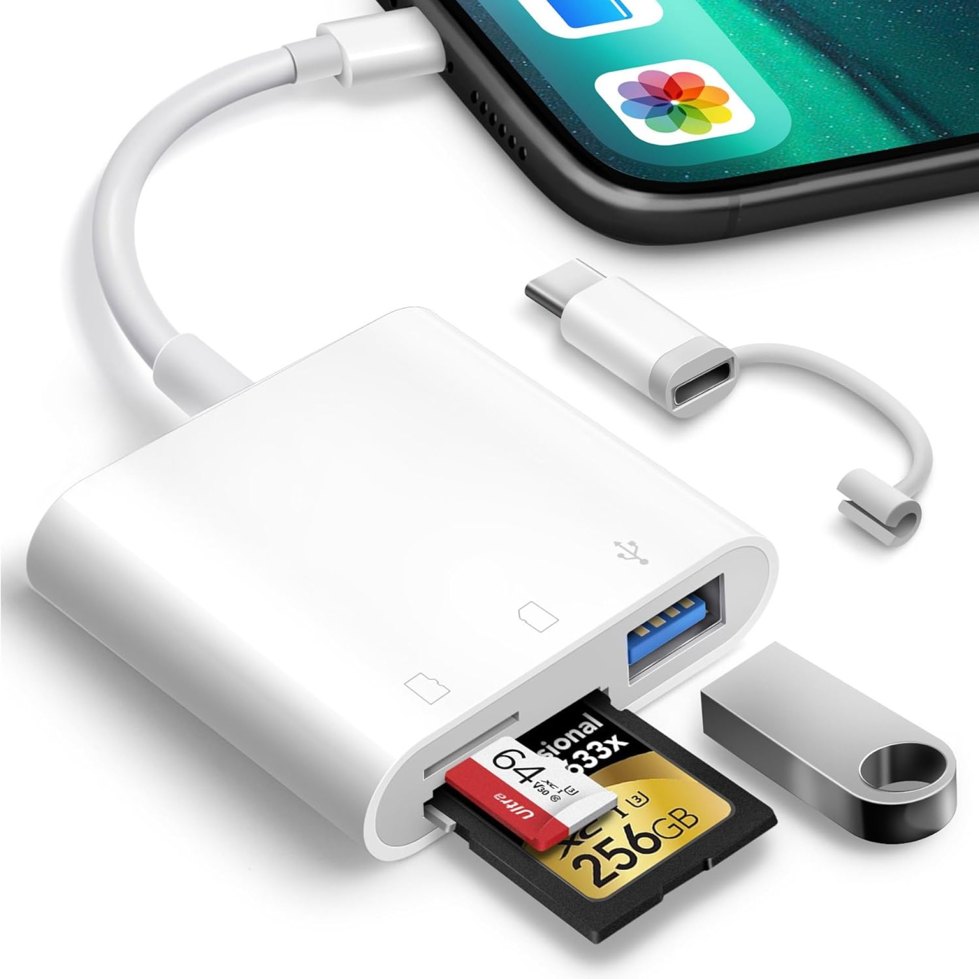 SD Card Reader for iPhone iPad Trail Camera Viewer 3-in-1 SD Adapter with Dual Slots & USB Port, Memory Card Adapter Dual-connector Design with Lightening&USB-C for Photographers, Plug & Play SD Card Reader for iPhone iPad Trail Camera Viewer 3-in-1 SD Adapter with Dual Slots & USB Port, Memory Card Adapter Dual-connector Design with Lightening&USB-C for Photographers, Plug & Play