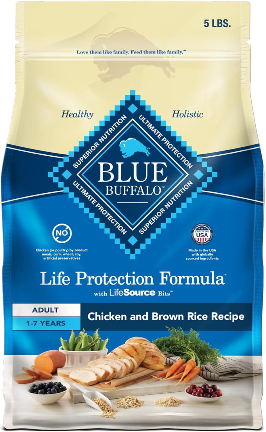 Blue Buffalo Life Protection Formula Adult Dry Dog Food, Helps Build and Maintain Strong Muscles, Made with Natural Ingredients, Chicken & Brown Rice Recipe, 5-lb. Bag Blue Buffalo Life Protection Formula Adult Dry Dog Food, Helps Build and Maintain Strong Muscles, Made with Natural Ingredients, Chicken & Brown Rice Recipe, 5-lb. Bag