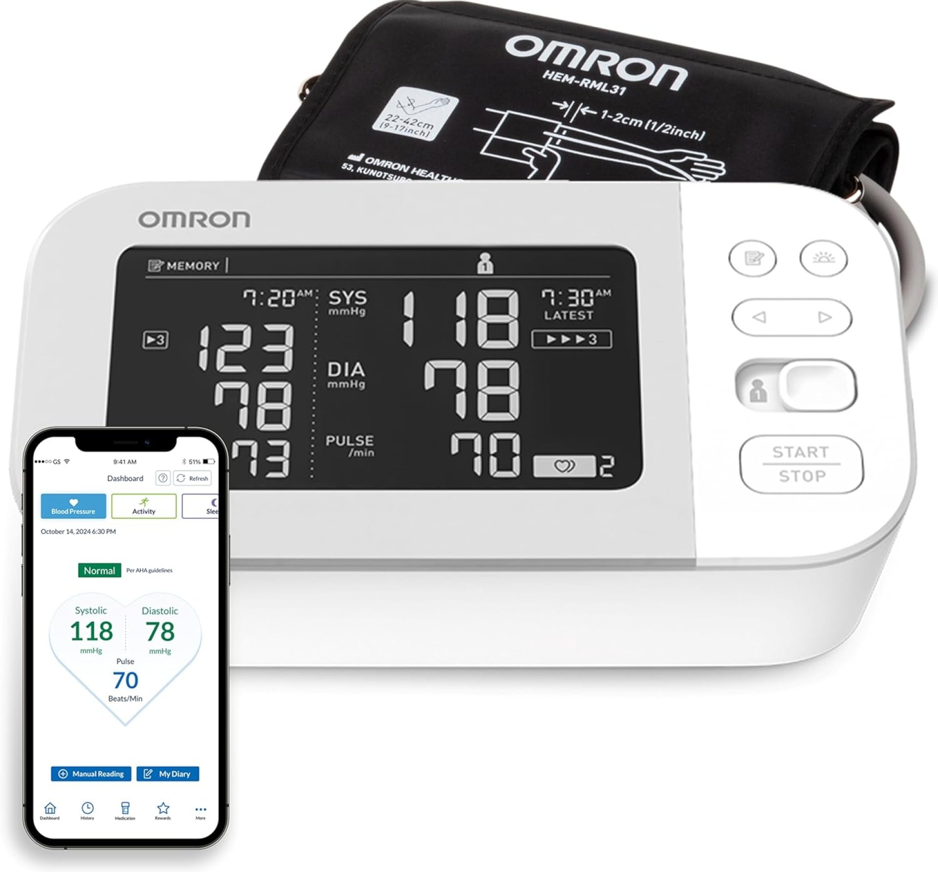 OMRON Platinum Blood Pressure Monitor, Upper Arm Cuff, Digital Bluetooth Blood Pressure Machine, Stores Up To 200 Readings for Two Users (100 readings each) OMRON Platinum Blood Pressure Monitor, Upper Arm Cuff, Digital Bluetooth Blood Pressure Machine, Stores Up To 200 Readings for Two Users (100 readings each)