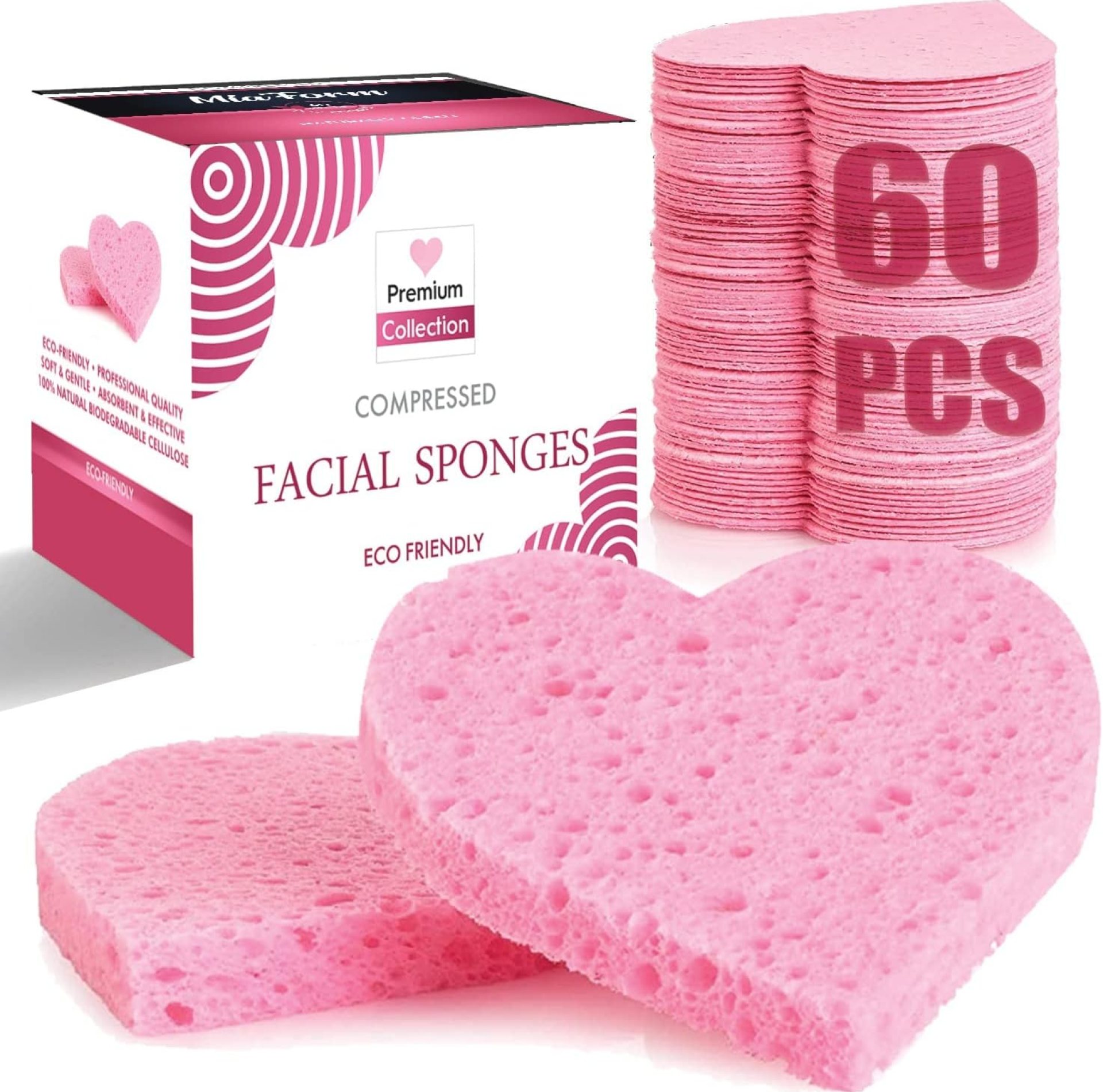 60-Count Compressed Facial Sponges, 100% Natural Cosmetic Spa Sponges for Facial Cleansing, Exfoliating Mask (Pink Heart) 60-Count Compressed Facial Sponges, 100% Natural Cosmetic Spa Sponges for Facial Cleansing, Exfoliating Mask (Pink Heart)