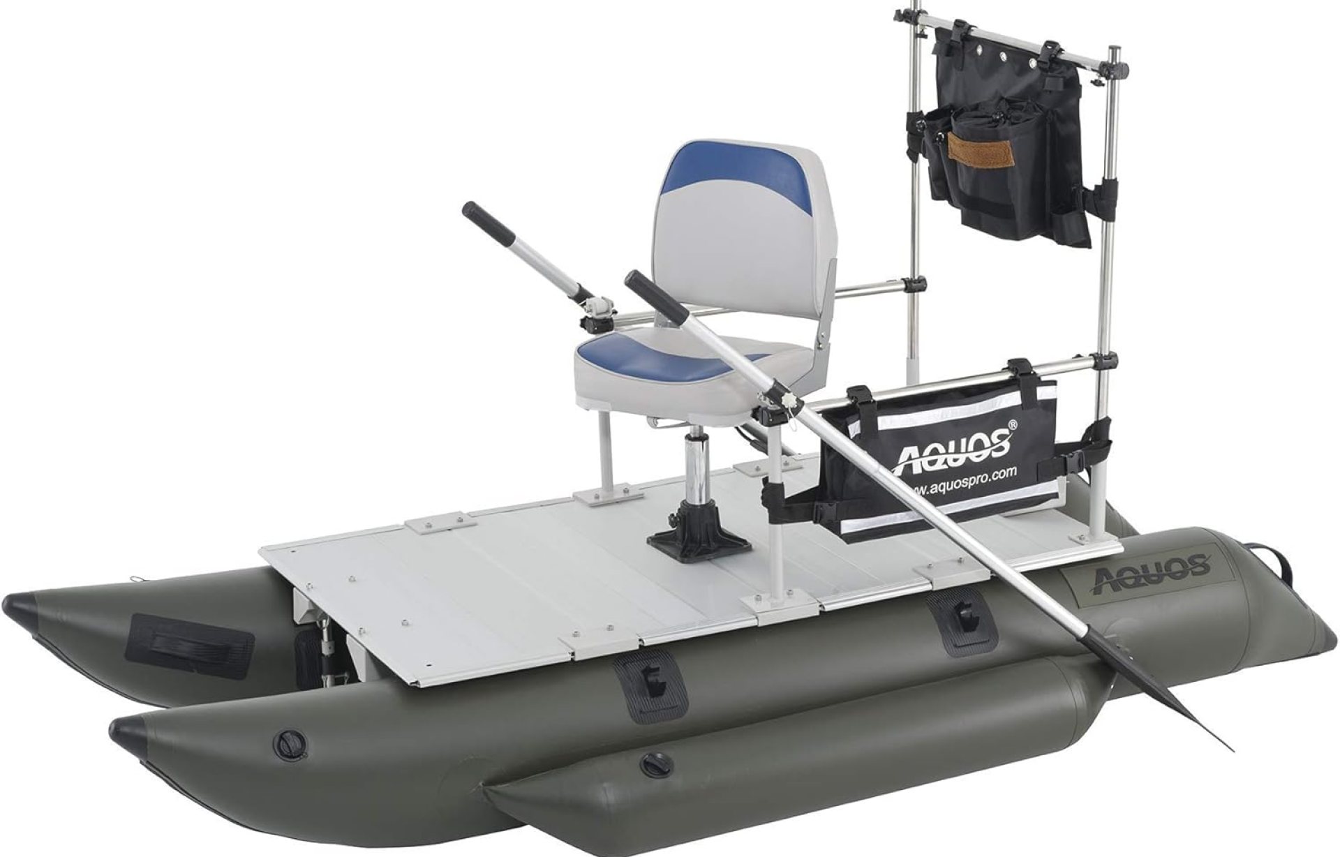 AQUOS Heavy-Duty for One Series 8.8plus ft Inflatable Pontoon Boat with Stainless Steel Guard Bar and Folding Seat for One Person Fishing Aluminum Floor Board AQUOS Heavy-Duty for One Series 8.8plus ft Inflatable Pontoon Boat with Stainless Steel Guard Bar and Folding Seat for One Person Fishing Aluminum Floor Board