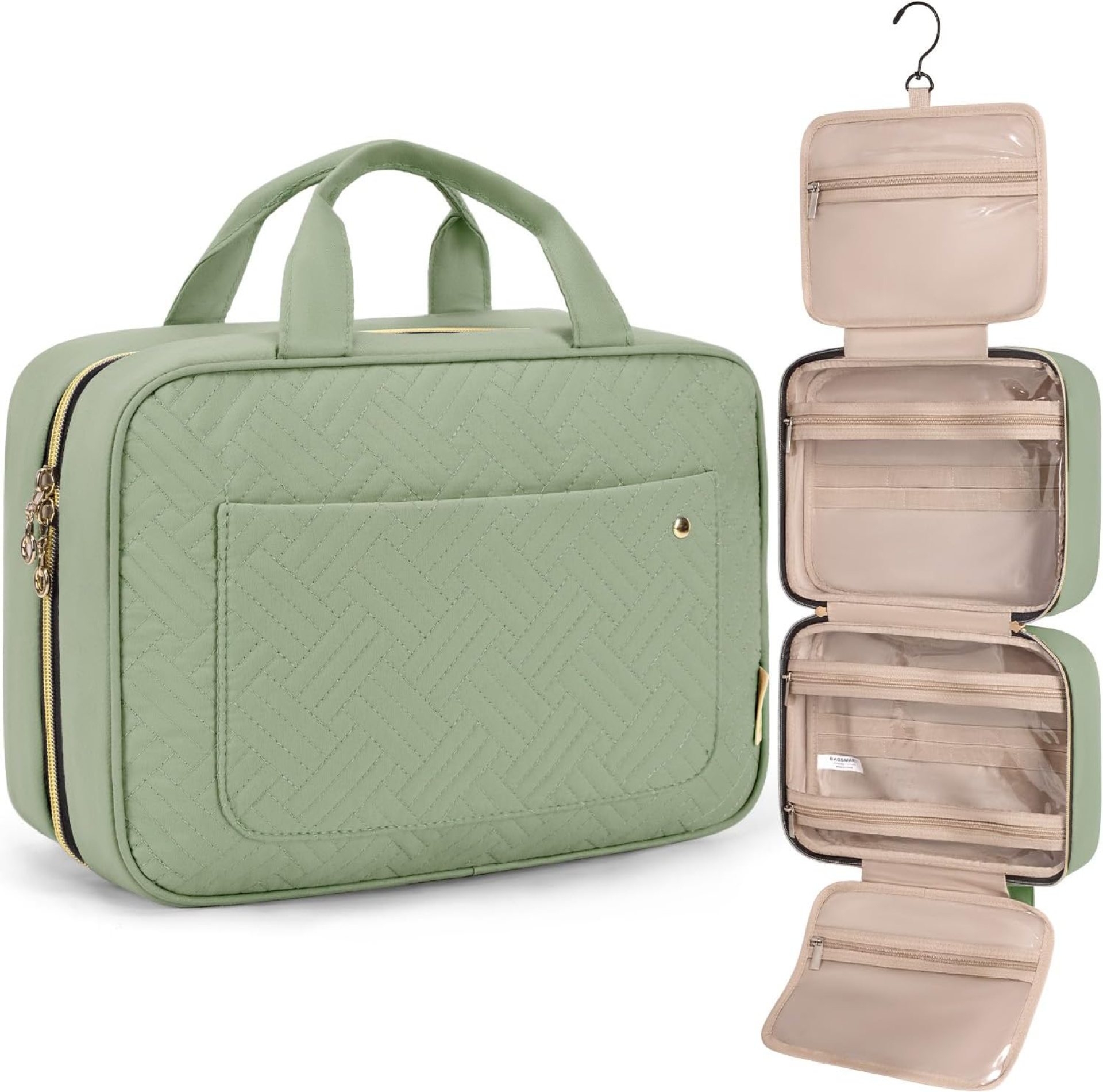 BAGSMART Toiletry Bag Travel Bag with Hanging Hook, Water-resistant Makeup Cosmetic Bag Travel Organizer for Accessories, Shampoo, Full-size Container, Toiletries (Green, Large) BAGSMART Toiletry Bag Travel Bag with Hanging Hook, Water-resistant Makeup Cosmetic Bag Travel Organizer for Accessories, Shampoo, Full-size Container, Toiletries (Green, Large)