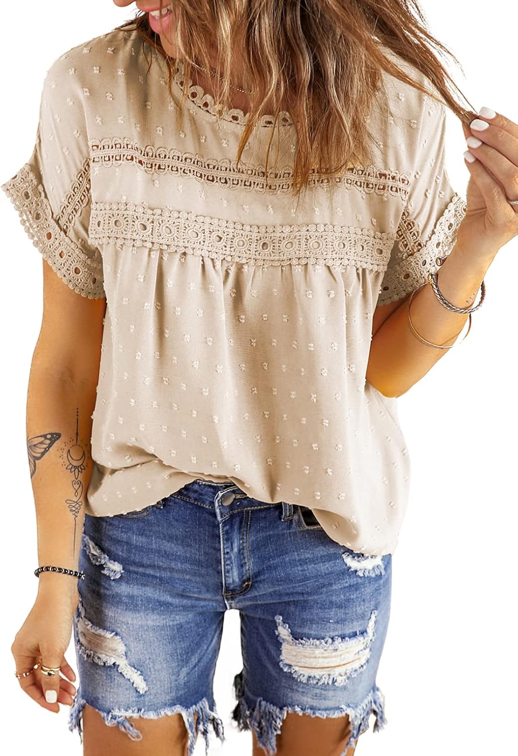Dokotoo Womens Summer Tops Crewneck Lace Crochet Short Sleeve Shirts Casual Chiffon Blouses Dokotoo Womens Summer Tops Crewneck Lace Crochet Short Sleeve Shirts Casual Chiffon Blouses
