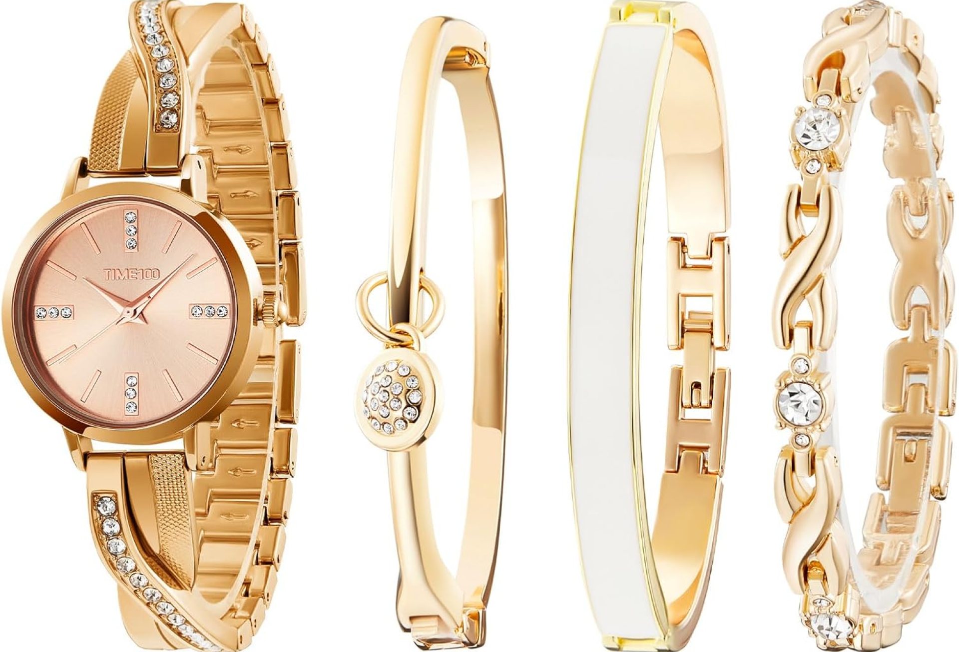 Women’s Bangle Watch and Gold Watch Chain Bracelets Premium Crystal Accented Bracelet Set W50888L Women’s Bangle Watch and Gold Watch Chain Bracelets Premium Crystal Accented Bracelet Set W50888L