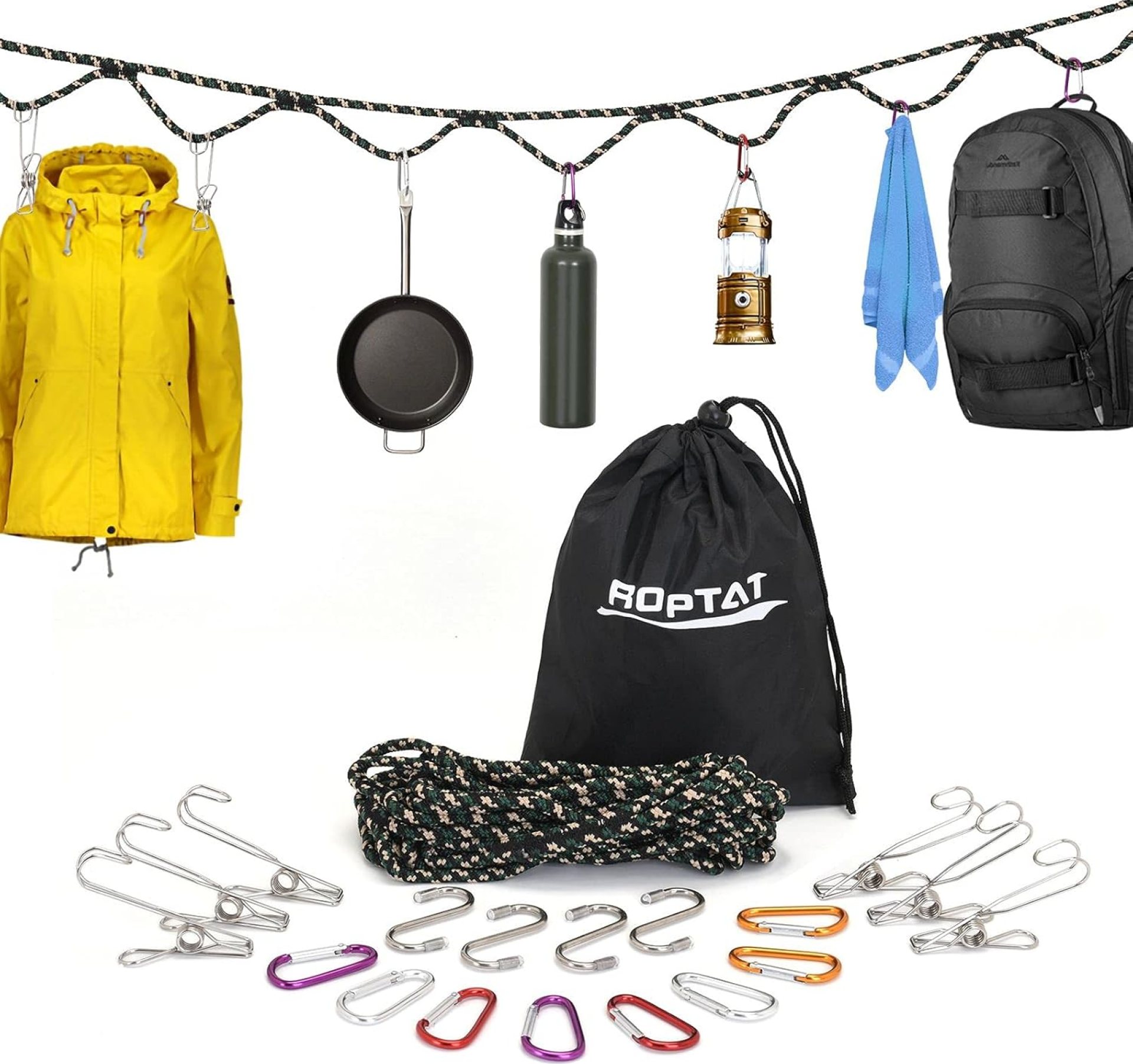 Roptat Campsite Storage Strap with 12 PCS Buckles&6 Clothes Pins Clothesline Hanging Gear for Tent Campers Car Camping Garden Supplies Family RV Trailer Hanging Gear (with Buckles) Roptat Campsite Storage Strap with 12 PCS Buckles&6 Clothes Pins Clothesline Hanging Gear for Tent Campers Car Camping Garden Supplies Family RV Trailer Hanging Gear (with Buckles)