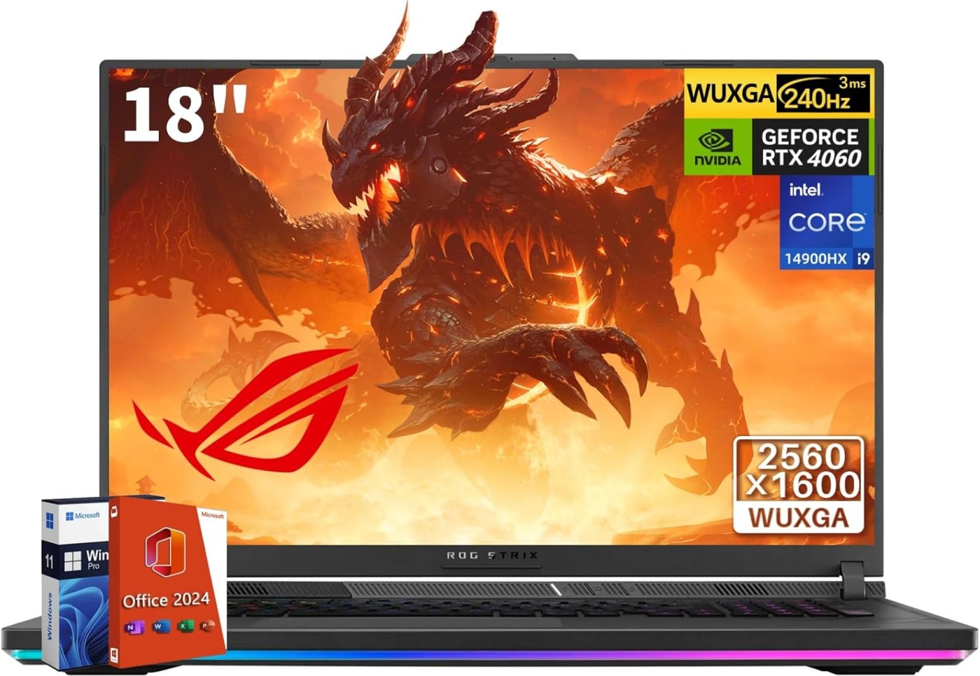 ASUS ROG Strix G18 Gaming Laptop, NVIDIA RTX 4060 8GB GDDR6, Intel i9-14900HX(Up to 5.8GHz), 18″ 240Hz 2.5K WUXGA QHD+ 16:10, 32 GB DDR5, 1 TB SSD, Wi-Fi 6E, BT 5.3, Windows 11 Pro, Office 2024 Pro ASUS ROG Strix G18 Gaming Laptop, NVIDIA RTX 4060 8GB GDDR6, Intel i9-14900HX(Up to 5.8GHz), 18″ 240Hz 2.5K WUXGA QHD+ 16:10, 32 GB DDR5, 1 TB SSD, Wi-Fi 6E, BT 5.3, Windows 11 Pro, Office 2024 Pro