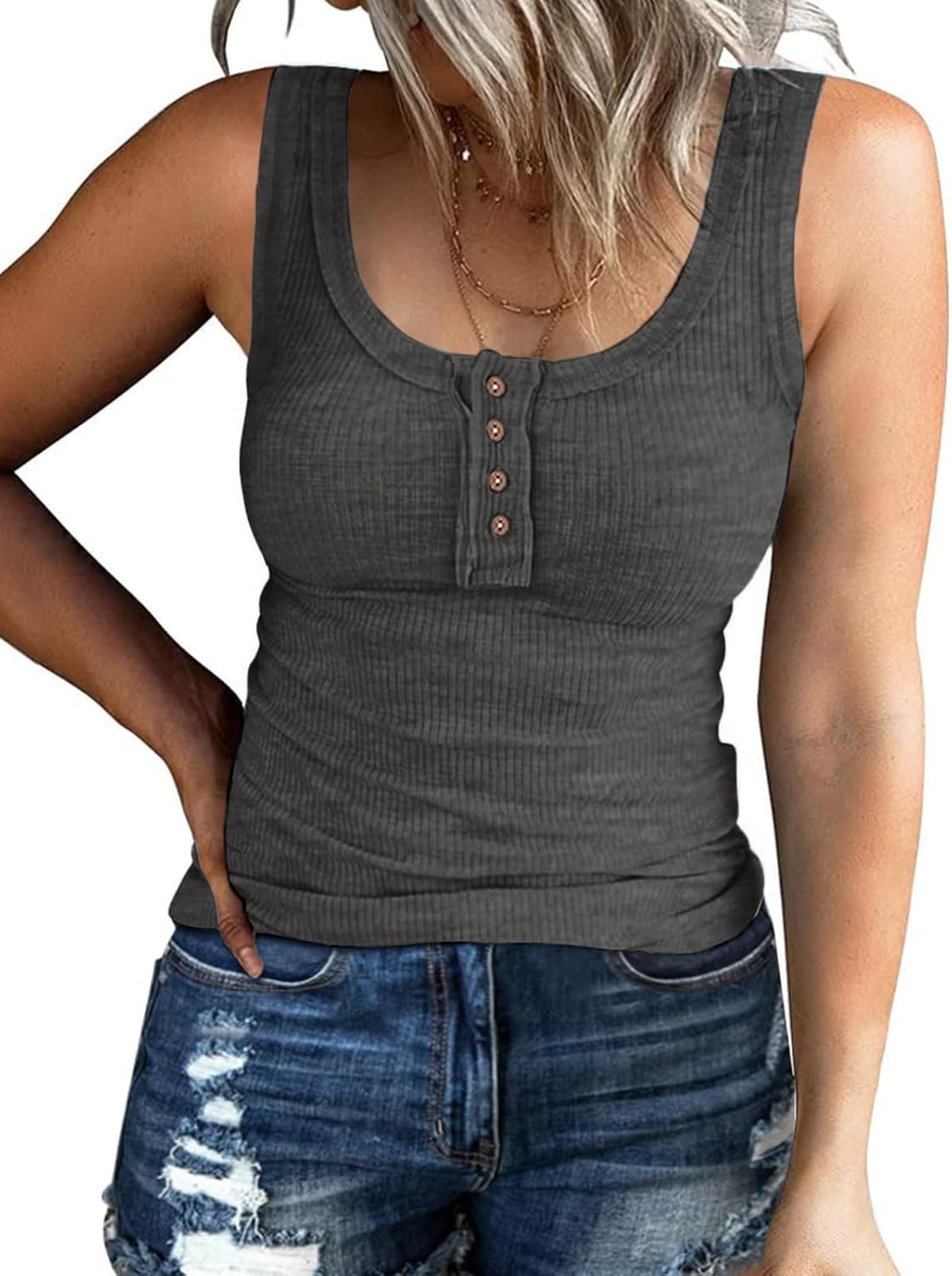 ATHMILE Women Tank Tops Summer Casual Ribbed Sleeveless Basic Cami Top Slim Henley Button Down Blouses Beach ATHMILE Women Tank Tops Summer Casual Ribbed Sleeveless Basic Cami Top Slim Henley Button Down Blouses Beach