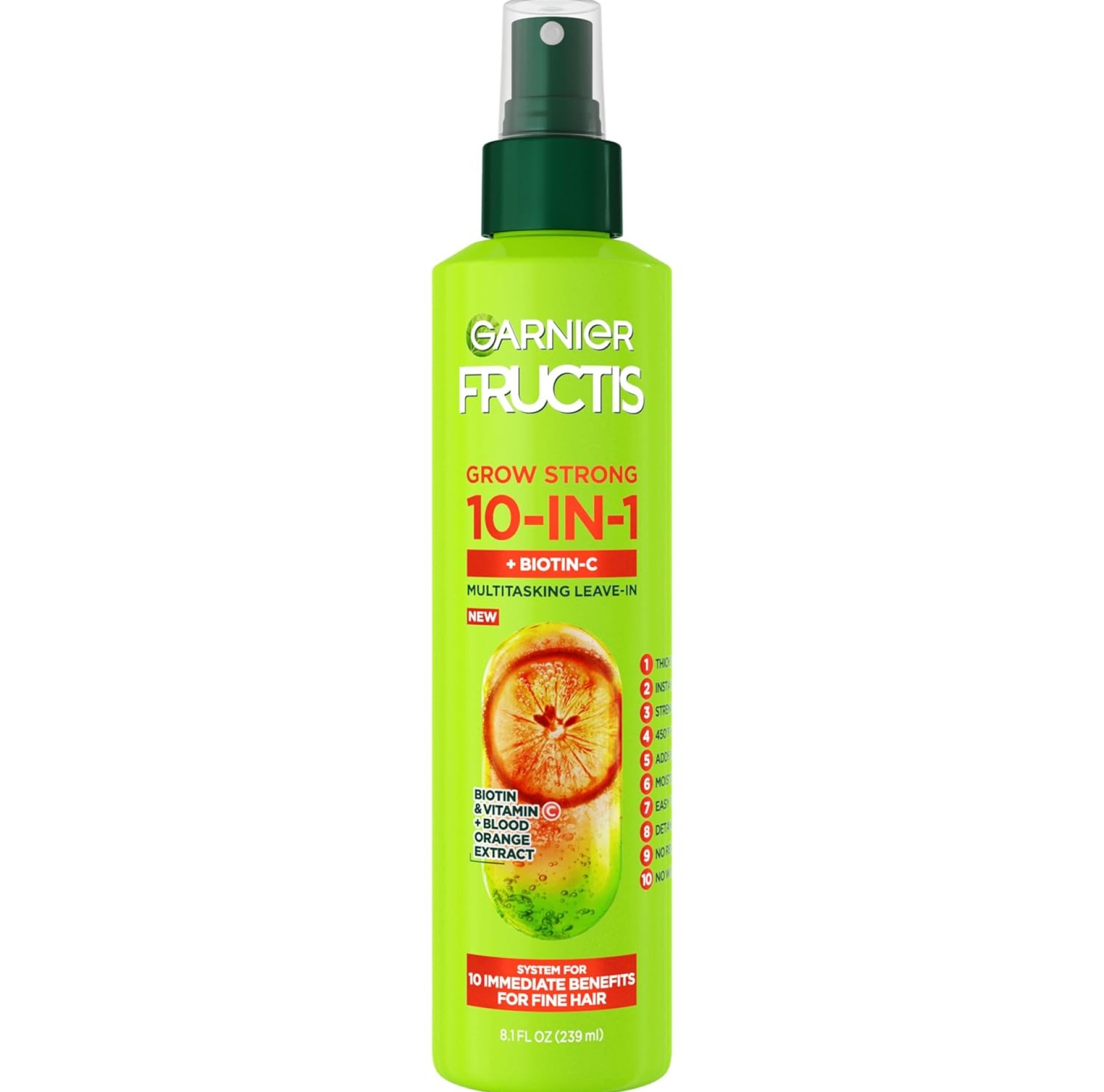 Garnier Fructis Grow Strong Thickening 10-in-1 Spray, Biotin-C, 8.1 Fl Oz, 1 Count (Packaging May Vary) Garnier Fructis Grow Strong Thickening 10-in-1 Spray, Biotin-C, 8.1 Fl Oz, 1 Count (Packaging May Vary)