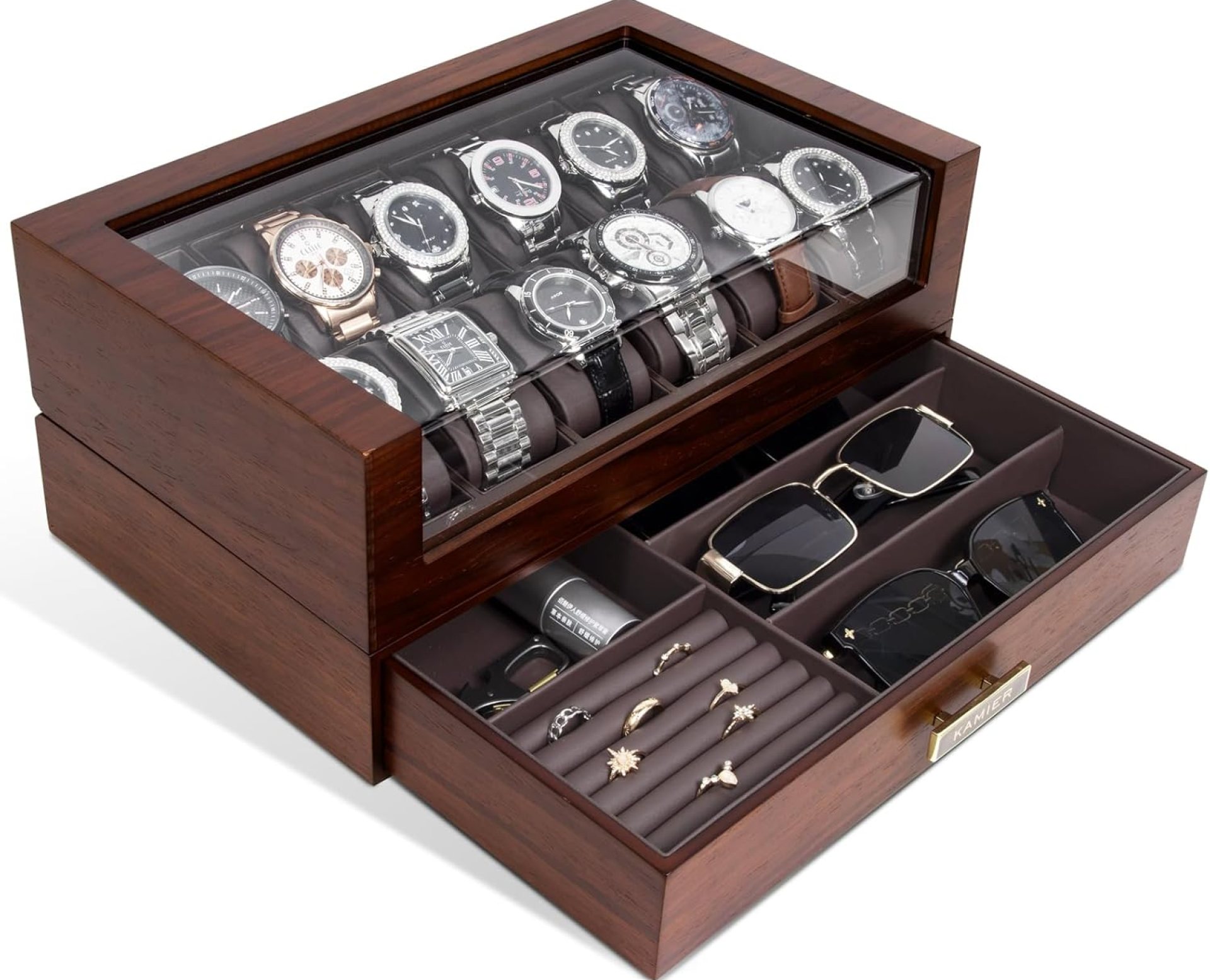 High End Watch Box for Men, 12 Slot Wooden Watch Case With Drawer, Watch Display Box with Glass Lid, 2-Layer Watch Holder for Jewelry and Watch Storage for Men Women , Ideal for Gift (With Gift Box) High End Watch Box for Men, 12 Slot Wooden Watch Case With Drawer, Watch Display Box with Glass Lid, 2-Layer Watch Holder for Jewelry and Watch Storage for Men Women , Ideal for Gift (With Gift Box)