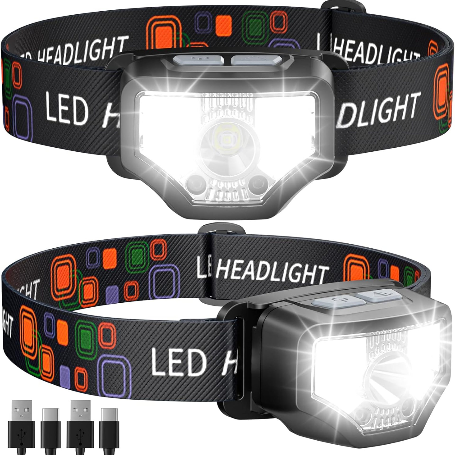 Headlamp Rechargeable 2PCS, 1200 Lumen Super Bright LED Flashlight with Motion Sensor for Adults and Kids- Camping Accessories Gear, Waterproof for Hiking, Running, Fishing, Cycling Headlamp Rechargeable 2PCS, 1200 Lumen Super Bright LED Flashlight with Motion Sensor for Adults and Kids- Camping Accessories Gear, Waterproof for Hiking, Running, Fishing, Cycling