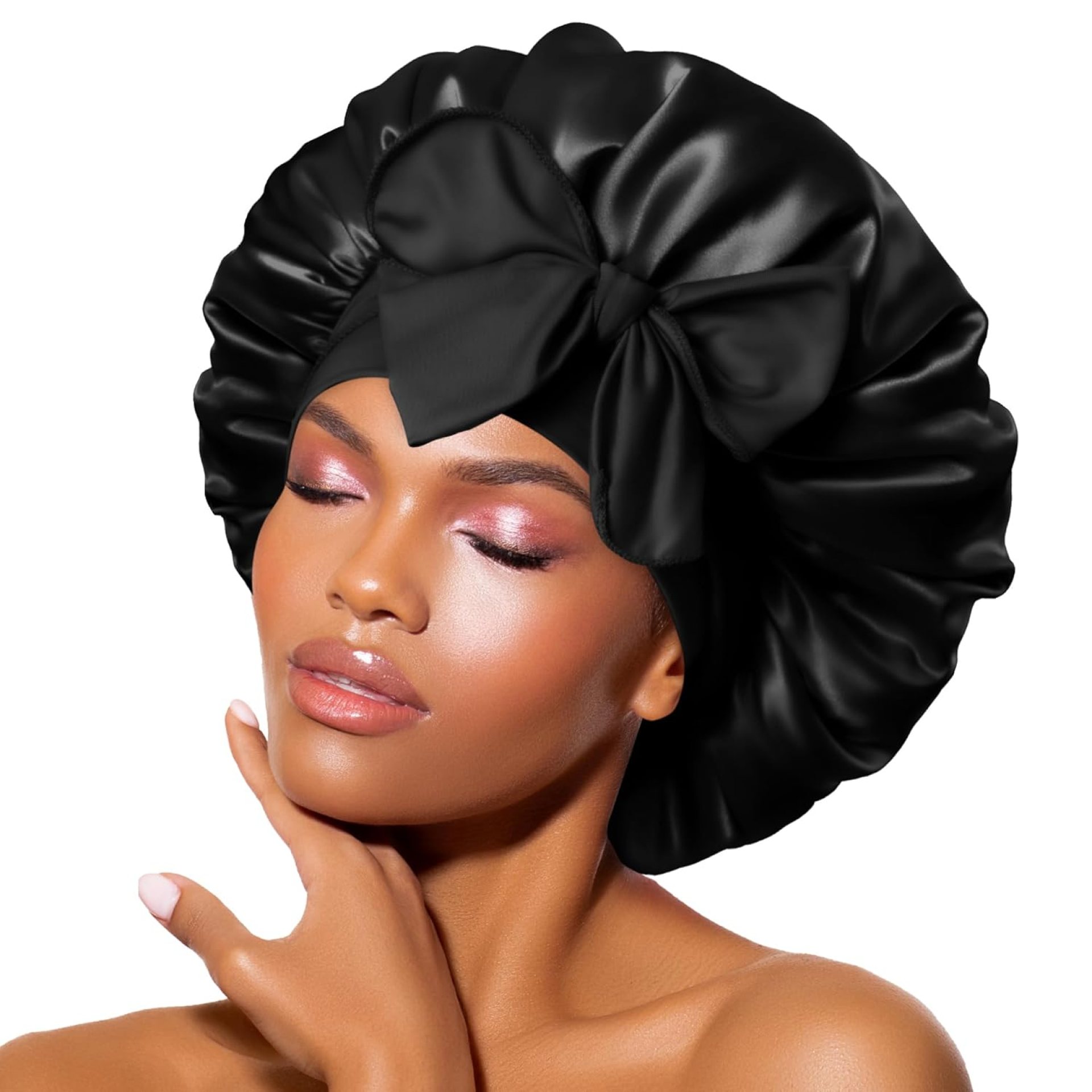 BONNET QUEEN Silk Bonnet for Sleeping Women Satin Bonnet Hair Bonnet Night Sleep Cap Scarf wrap for Curly Hair with tie Band Black BONNET QUEEN Silk Bonnet for Sleeping Women Satin Bonnet Hair Bonnet Night Sleep Cap Scarf wrap for Curly Hair with tie Band Black