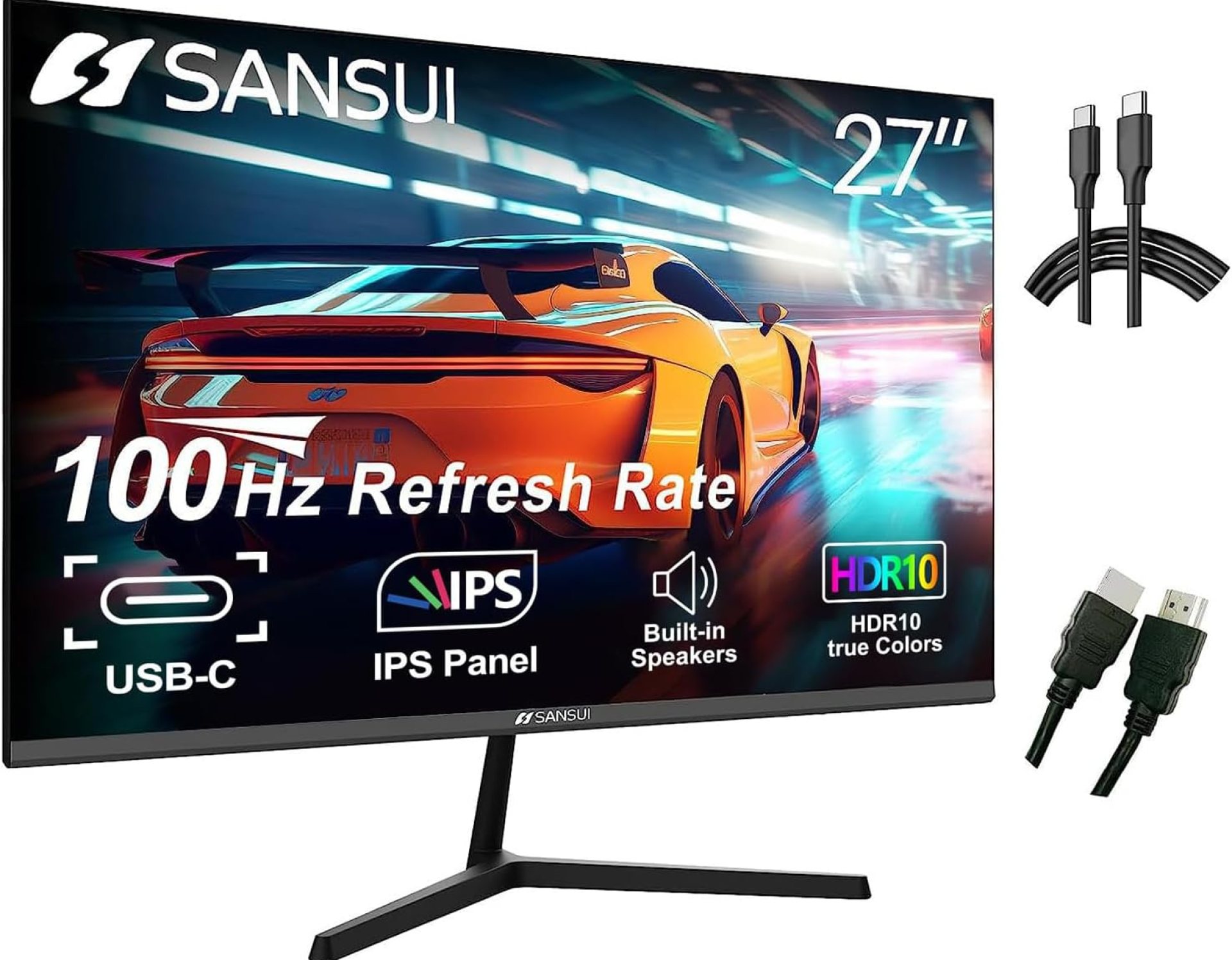 SANSUI 27 Inch Monitor with Built-in Speakers, IPS USB Type-C 100 Hz FHD 1080P HDMI DP HDR10 Game RTS/FPS Tilt Adjustable VESA Compatible for Working Gaming(ES-27X3 Type-C & HDMI Cable Included) SANSUI 27 Inch Monitor with Built-in Speakers, IPS USB Type-C 100 Hz FHD 1080P HDMI DP HDR10 Game RTS/FPS Tilt Adjustable VESA Compatible for Working Gaming(ES-27X3 Type-C & HDMI Cable Included)