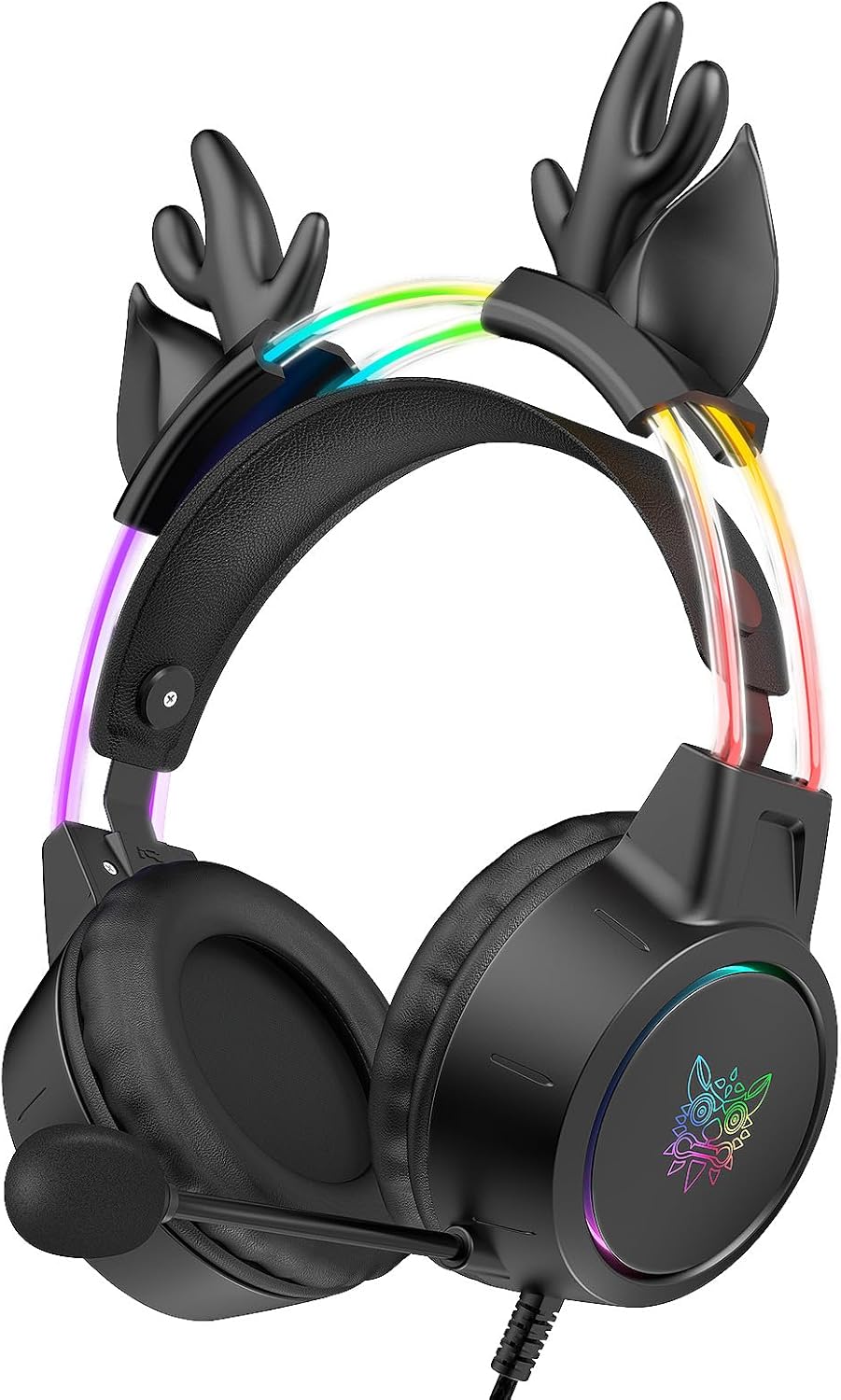 Lightweight Gaming Headset with Detachable Deer Ear, RGB Lighting, Wired Over Ear Headphones with Mic for PC, PS4, PS5, Xbox, Switch, Stereo Surround Sound, Self-Adjusting Headband Lightweight Gaming Headset with Detachable Deer Ear, RGB Lighting, Wired Over Ear Headphones with Mic for PC, PS4, PS5, Xbox, Switch, Stereo Surround Sound, Self-Adjusting Headband