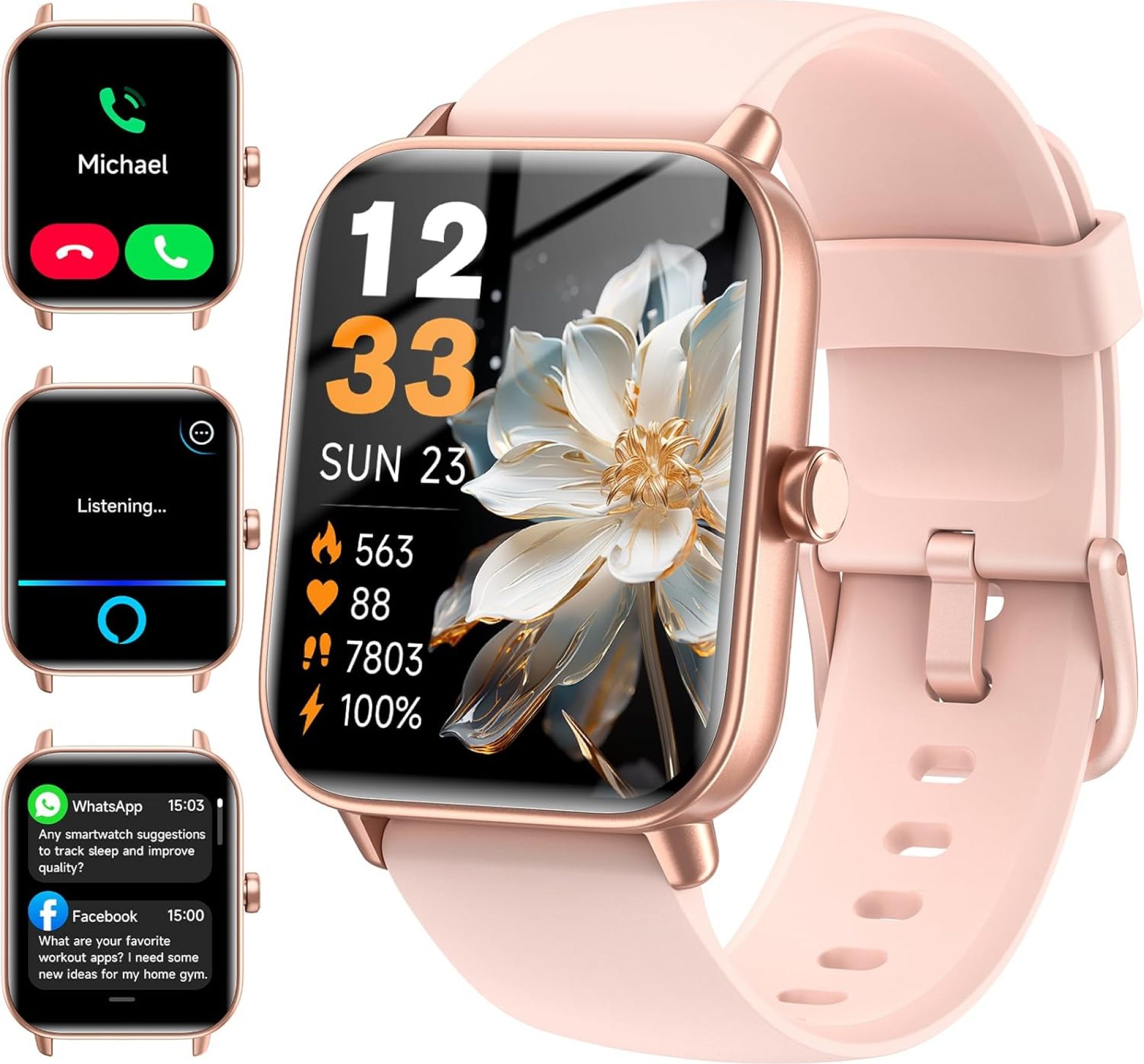 Smart Watches for Women Android & iPhone, Alexa Built-in, 1.8″ Fitness Tracker with Answer/Make Calls, IP68 Waterproof Fitness Watch,Heart Rate, Sleep, SpO2 Monitor,Pedometer, Pink Smart Watches for Women Android & iPhone, Alexa Built-in, 1.8″ Fitness Tracker with Answer/Make Calls, IP68 Waterproof Fitness Watch,Heart Rate, Sleep, SpO2 Monitor,Pedometer, Pink