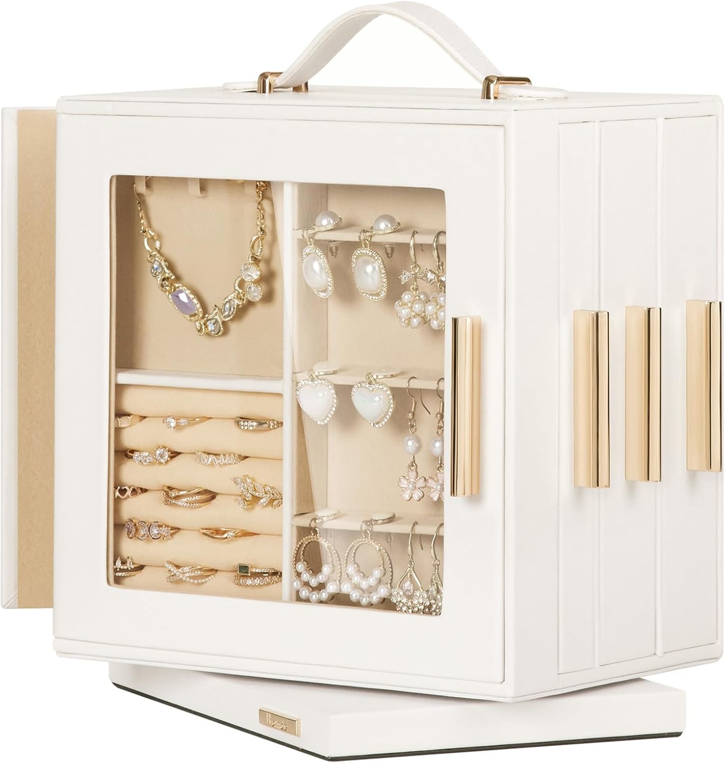 Homde Jewelry Box 360° Rotating, Necklace Earring Organizer with Transparent Window, Mirror, 7 Drawers, Large Ring Display Storage Case for Girls Women (White) Homde Jewelry Box 360° Rotating, Necklace Earring Organizer with Transparent Window, Mirror, 7 Drawers, Large Ring Display Storage Case for Girls Women (White)
