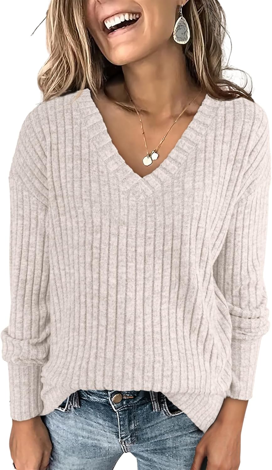 ANRABESS Long Sleeve Shirts for Women V Neck Casual Fall Tops Loose Fit Lightweight Sweaters Tunic Fashion 2024 Clothes ANRABESS Long Sleeve Shirts for Women V Neck Casual Fall Tops Loose Fit Lightweight Sweaters Tunic Fashion 2024 Clothes