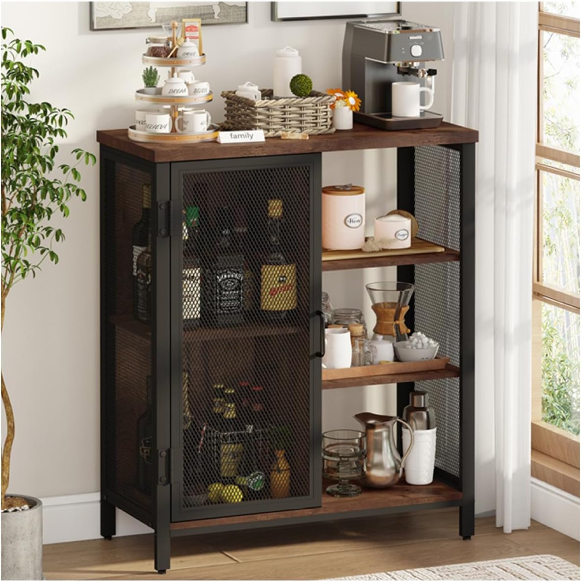 BON AUGURE Coffee Bar Cabinet for Home Liquor, Small Storage Cabinet for Kitchen and Entryway, Farmhouse Industrial Buffet Sideboard Credenza with Adjustable Shelves (Rustic Oak) BON AUGURE Coffee Bar Cabinet for Home Liquor, Small Storage Cabinet for Kitchen and Entryway, Farmhouse Industrial Buffet Sideboard Credenza with Adjustable Shelves (Rustic Oak)