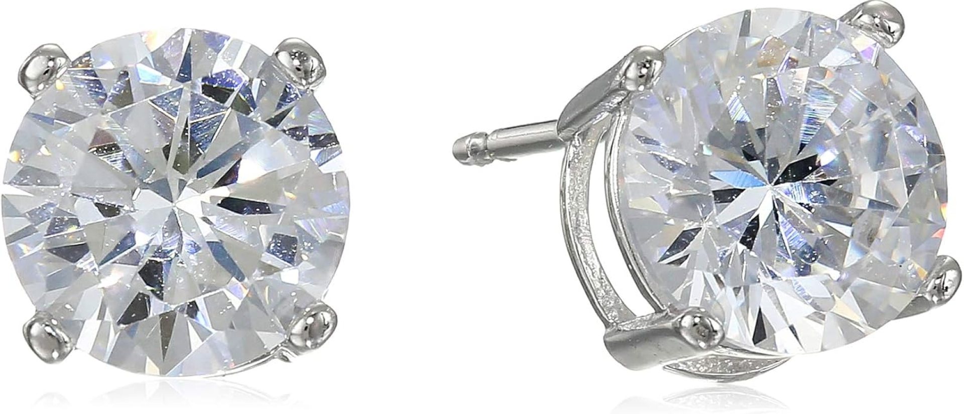 Amazon Essentials Plated Sterling Silver Cubic Zirconia Stud Earrings (Round & Princess) Amazon Essentials Plated Sterling Silver Cubic Zirconia Stud Earrings (Round & Princess)