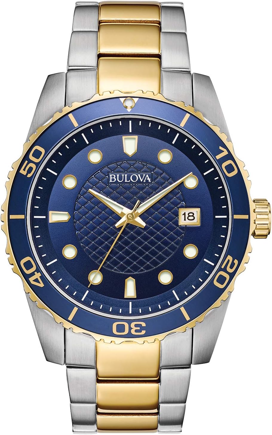 Bulova Classic Two-Tone Stainless Steel 3-Hand Date Calendar Quartz, Blue Dial Style: 98A200 Bulova Classic Two-Tone Stainless Steel 3-Hand Date Calendar Quartz, Blue Dial Style: 98A200