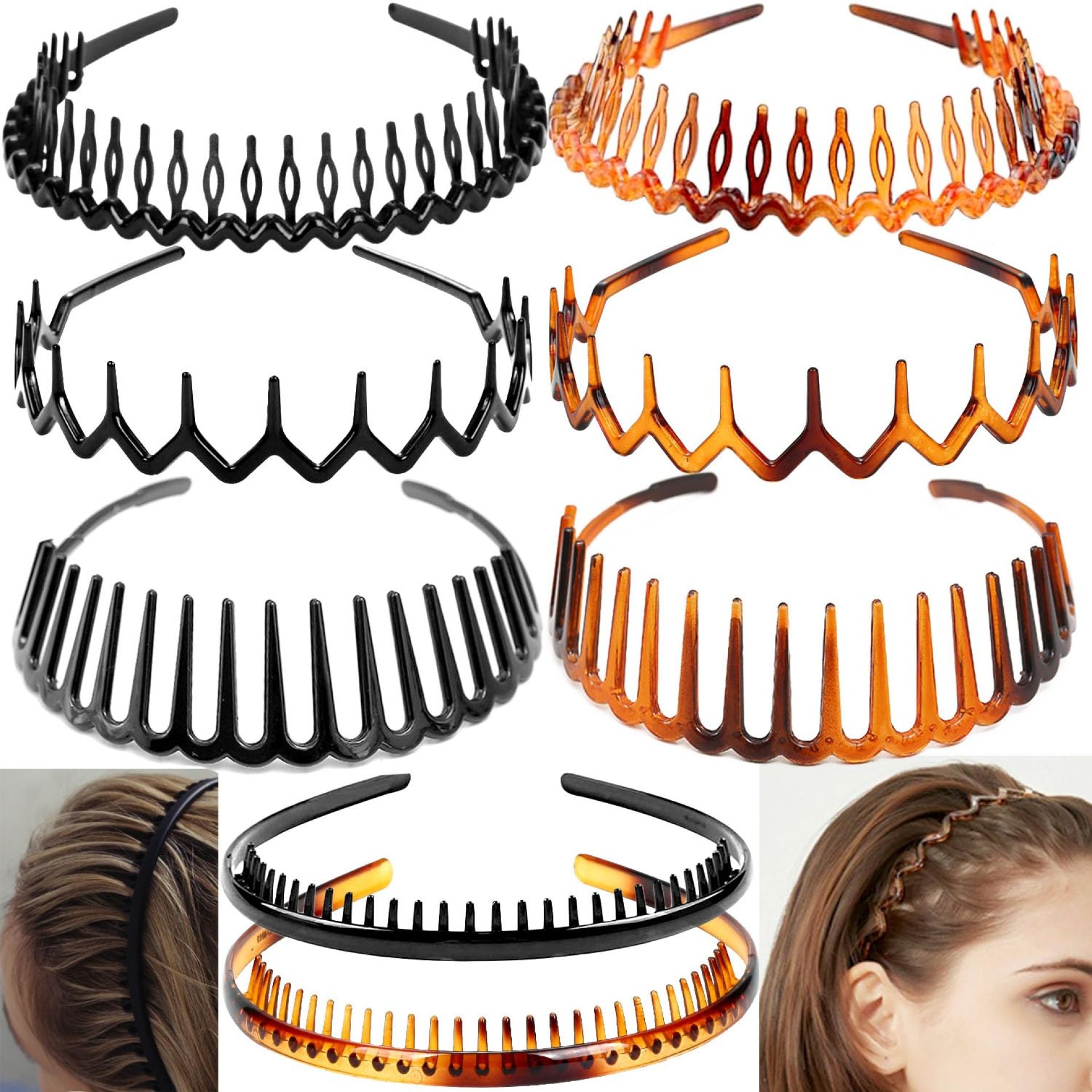 8 PCS Fashion Effortless Plastic Headbands with Teeth Comb Black Skinny Headbands No Slip Hair Accessories Bands for Women Men Teen Girls, Amber&Bright Black 8 PCS Fashion Effortless Plastic Headbands with Teeth Comb Black Skinny Headbands No Slip Hair Accessories Bands for Women Men Teen Girls, Amber&Bright Black