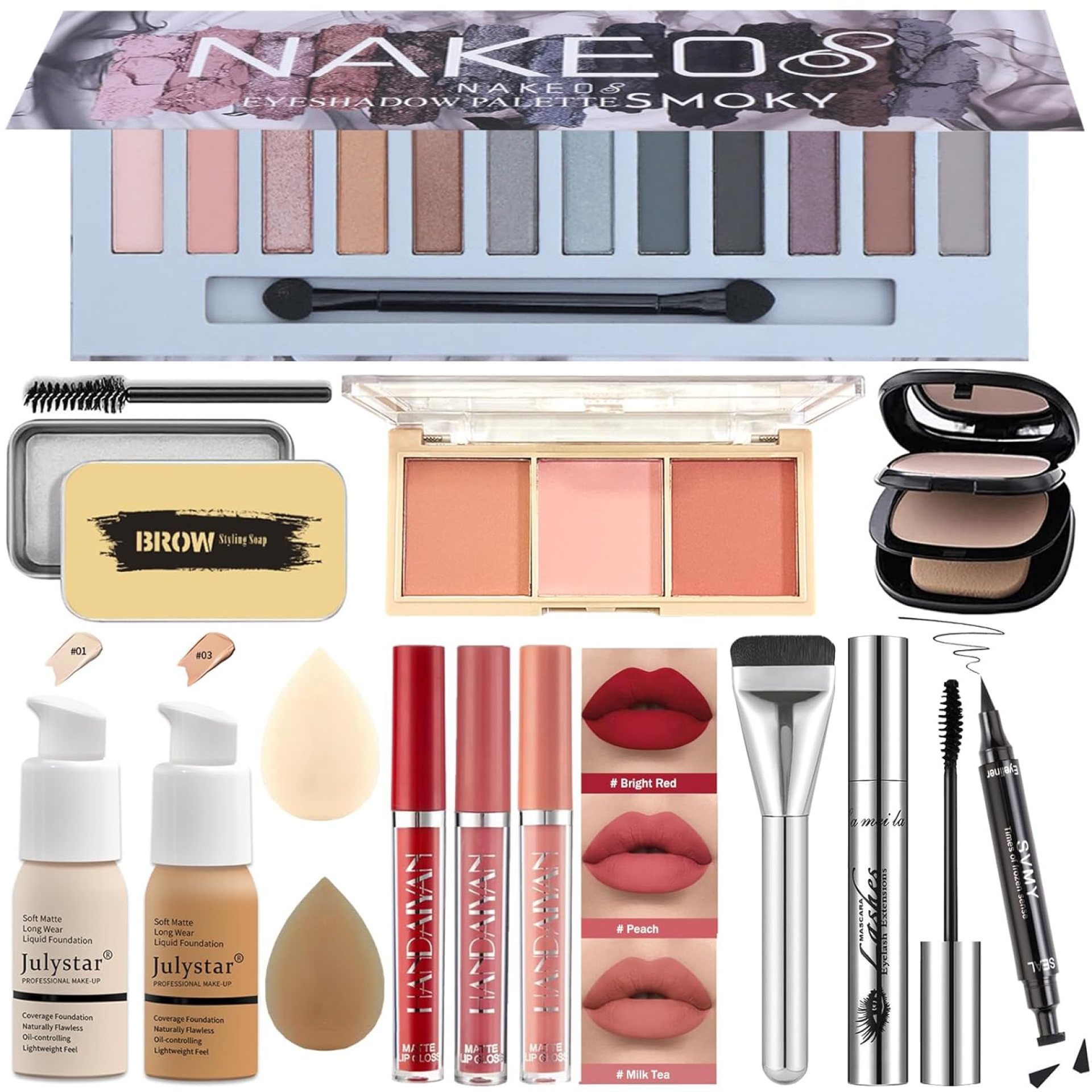 All in One Makeup Kit for Women-Full Professional Kit With 12 Color Eyeshadow, Foundation, Lipsticks, Eyeliner, Blush, Eyebrow Soap, Makeup Brush, Makeup Gift Set for Women Teens (Cool Grey) All in One Makeup Kit for Women-Full Professional Kit With 12 Color Eyeshadow, Foundation, Lipsticks, Eyeliner, Blush, Eyebrow Soap, Makeup Brush, Makeup Gift Set for Women Teens (Cool Grey)