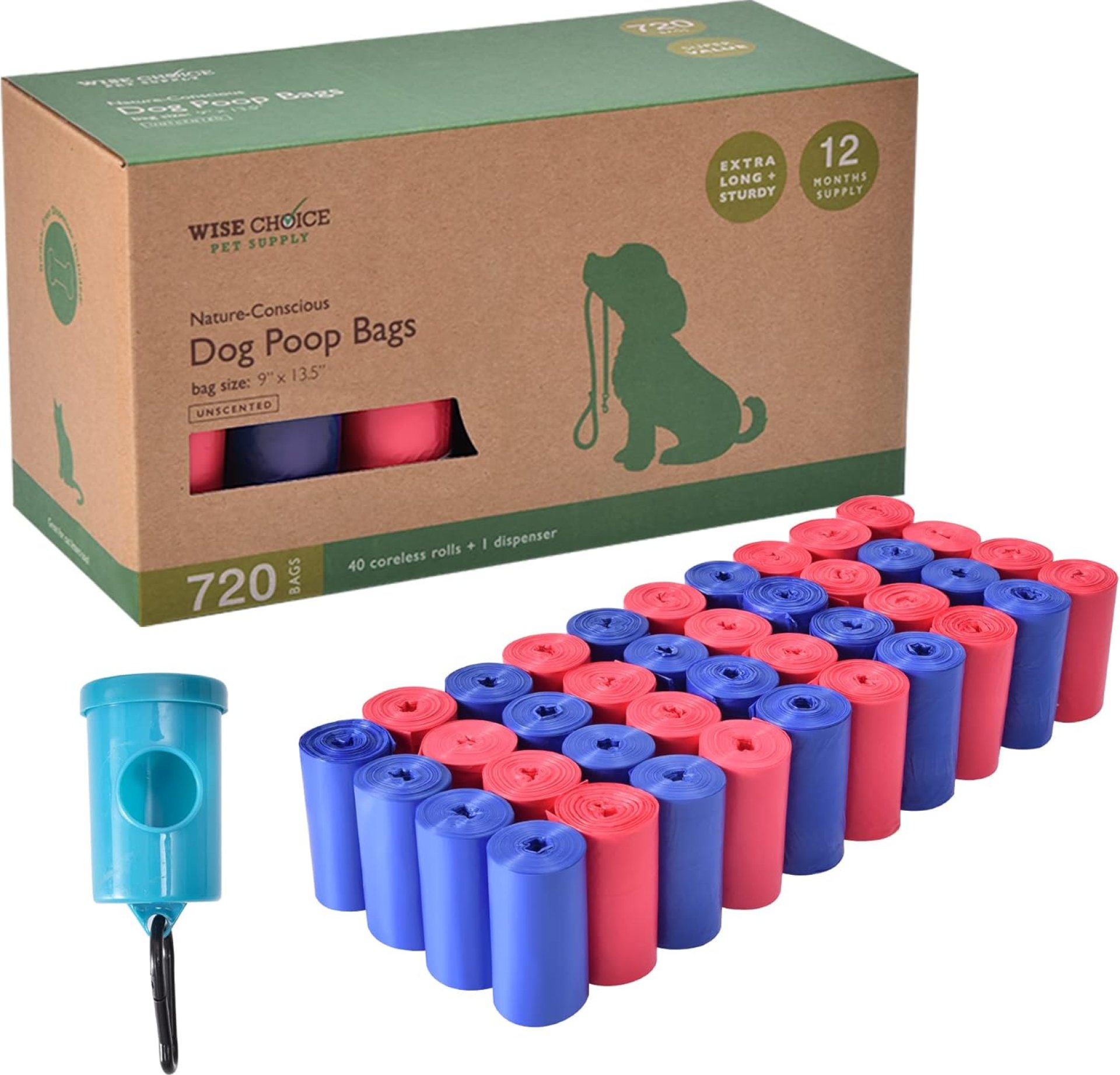 Dog Poop Bags with Dispenser and Leash Clip, Extra-Large, Extra Thick 100% Leak-Proof Pet Waste Bags, Earth Friendly, Unscented, Blue Pink, 720 Count, 13.5×9 in Dog Poop Bags with Dispenser and Leash Clip, Extra-Large, Extra Thick 100% Leak-Proof Pet Waste Bags, Earth Friendly, Unscented, Blue Pink, 720 Count, 13.5×9 in