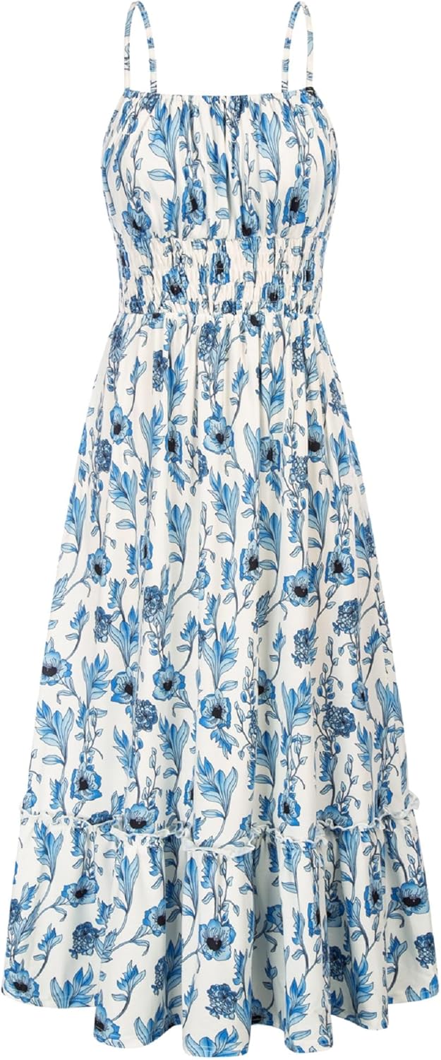 GRACE KARIN Womens 2025 Summer Maxi Dress Sleeveless Floral Spaghetti Strap Smocked Boho Beach Long Dress with Pockets GRACE KARIN Womens 2025 Summer Maxi Dress Sleeveless Floral Spaghetti Strap Smocked Boho Beach Long Dress with Pockets