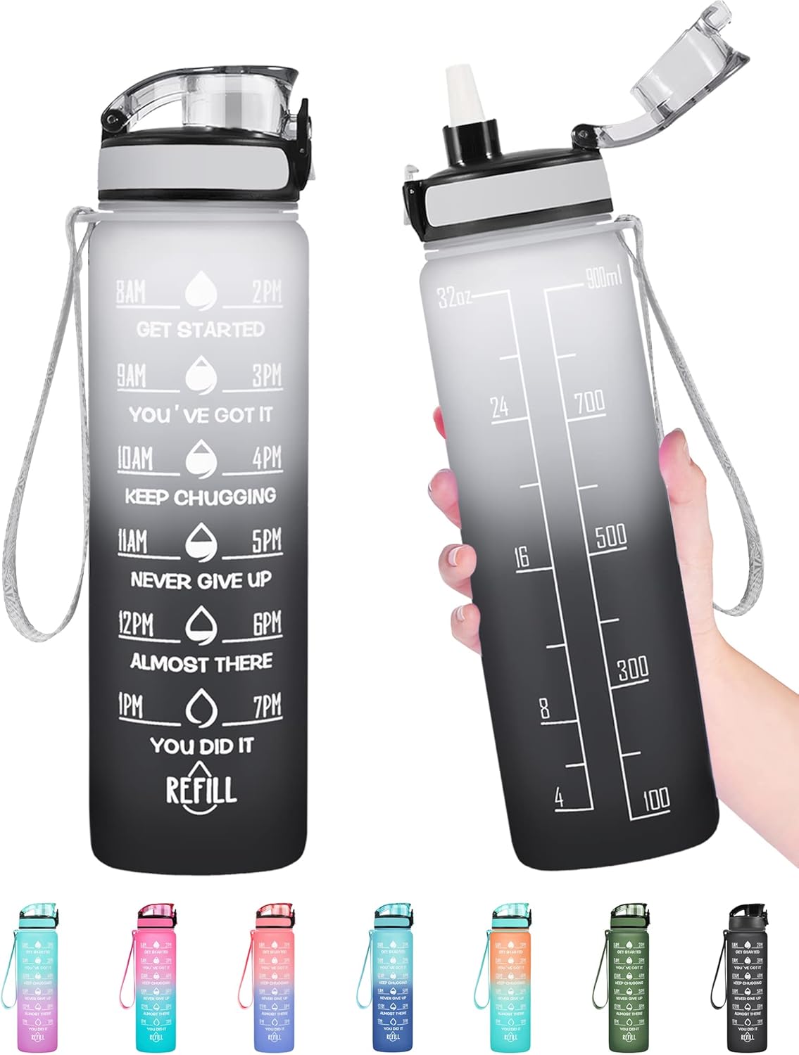 Enerbone Water Bottle, Leakproof BPA & Toxic Free, Motivational Water Bottle with Times to Drink and Straw, Fitness Sports Water Bottle with Strap for Office, Gym, Outdoor Sports Enerbone Water Bottle, Leakproof BPA & Toxic Free, Motivational Water Bottle with Times to Drink and Straw, Fitness Sports Water Bottle with Strap for Office, Gym, Outdoor Sports