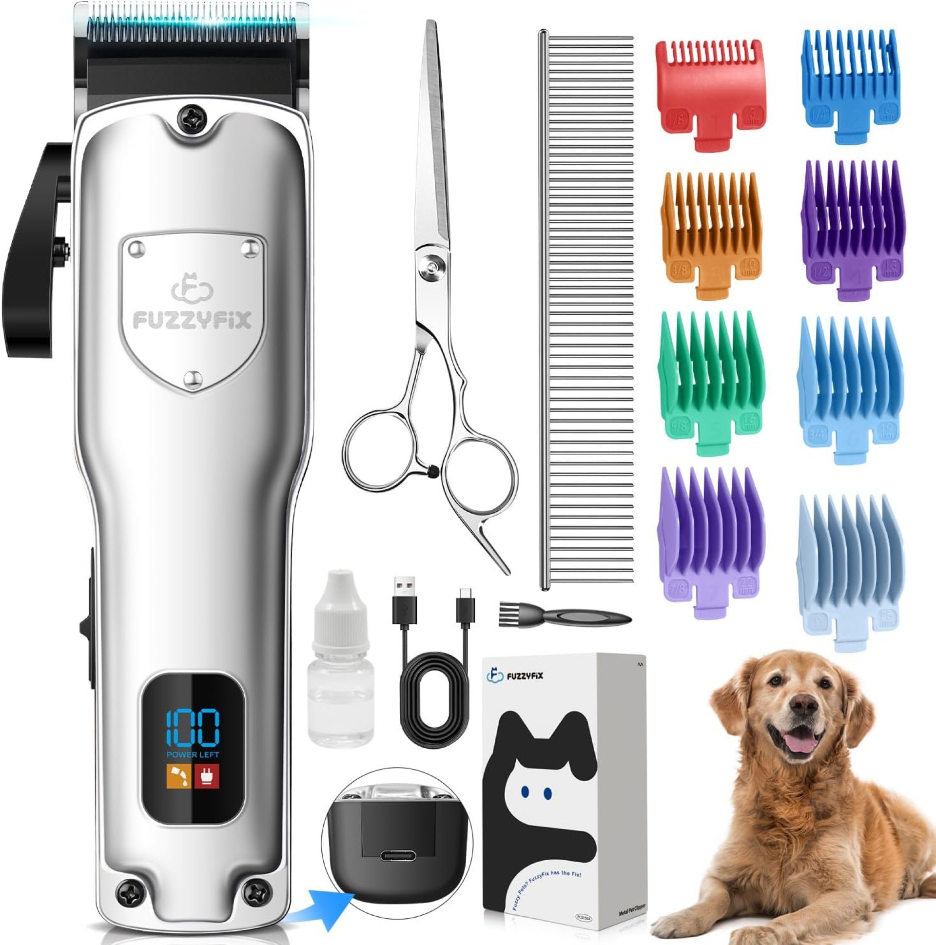 Dog Clippers for Grooming for Thick Heavy Coats, Professional Pet Grooming Clippers Supplies Kit Low Noise Rechargeable Stainless Steel Hair Trimmer with Ceramic Blade for Dogs Cats Animals Dog Clippers for Grooming for Thick Heavy Coats, Professional Pet Grooming Clippers Supplies Kit Low Noise Rechargeable Stainless Steel Hair Trimmer with Ceramic Blade for Dogs Cats Animals