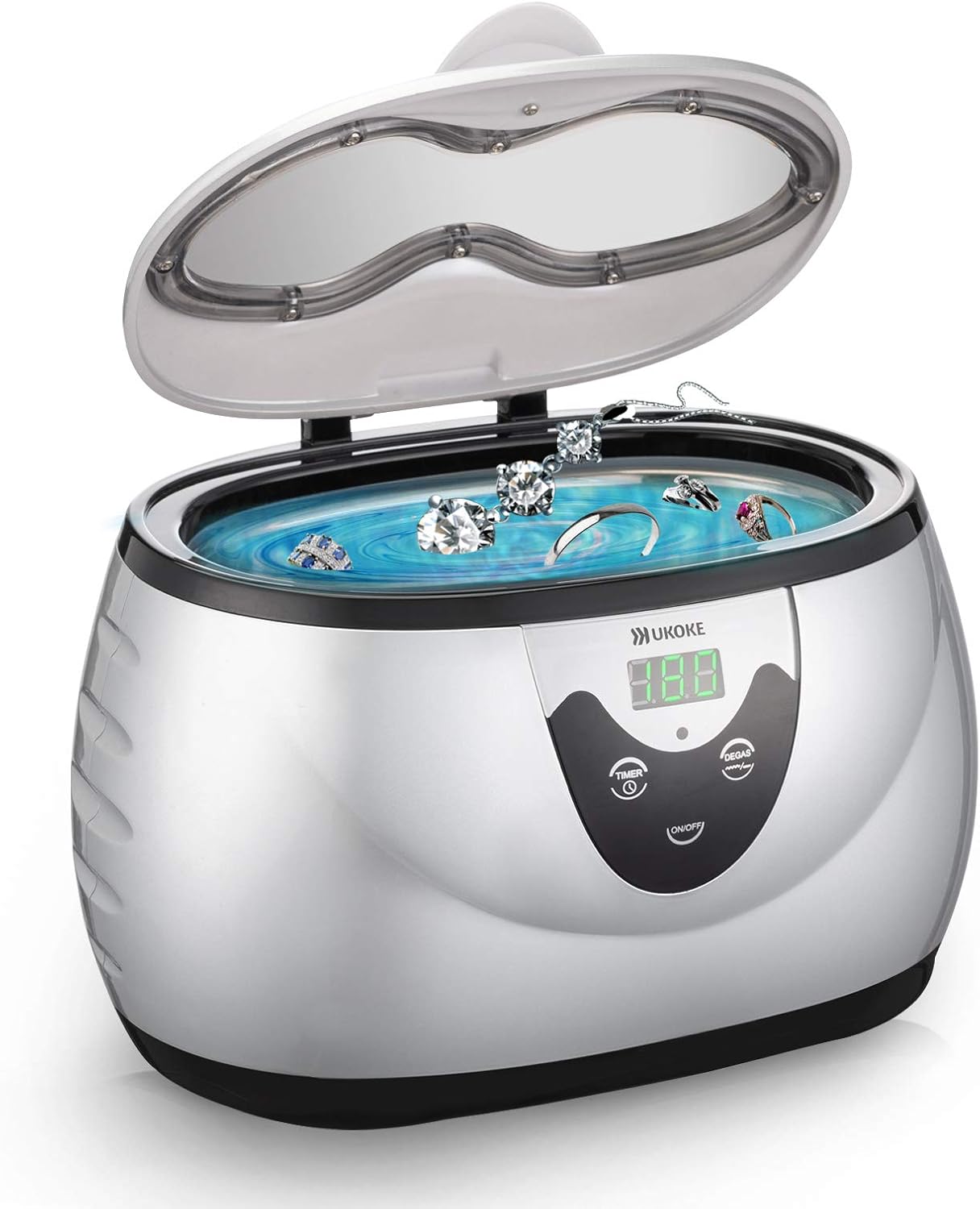 UKOKE 3800S Professional Ultrasonic Jewelry Cleaner Machine, 0.6L Portable Household Timer Device for Eyeglasses, Dentures, Watches, Rings | Silver, Fast Deep Cleaning for Small Accessories UKOKE 3800S Professional Ultrasonic Jewelry Cleaner Machine, 0.6L Portable Household Timer Device for Eyeglasses, Dentures, Watches, Rings | Silver, Fast Deep Cleaning for Small Accessories